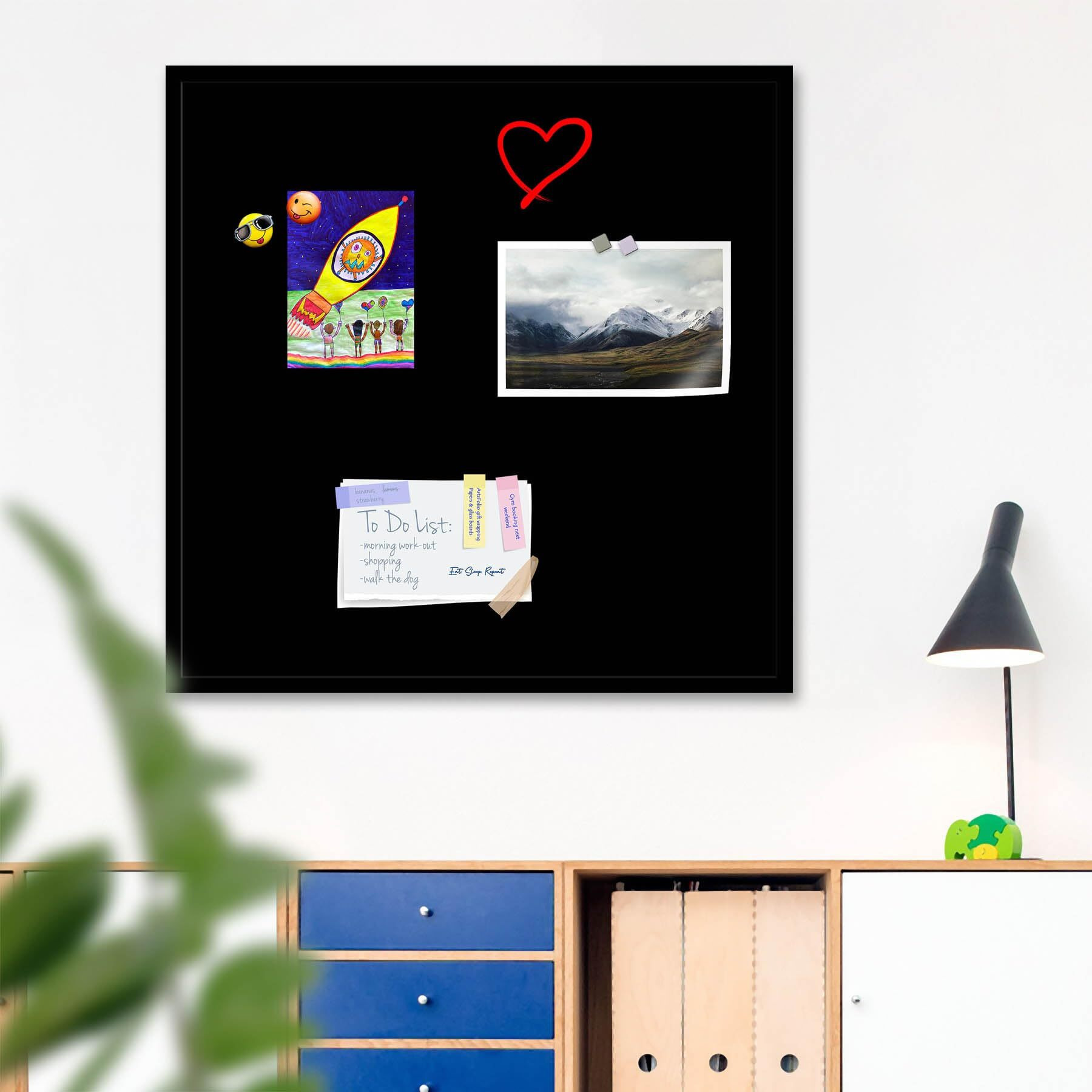 ArtzFolio Greys Family Black Colour | Framed Magnetic Dry Erase White Board | Includes Sticky Notes, Magnet Buttons & Markers | Black Frame | 16 x 16 inch (41 x 41 cms)