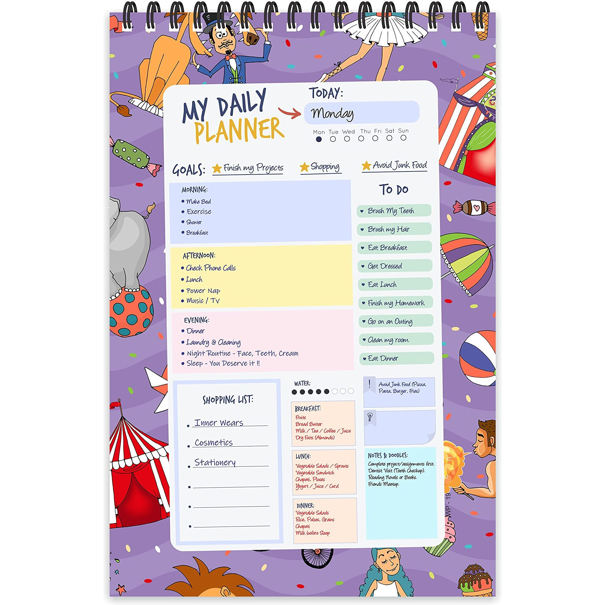 ESCAPER Circus Theme Daily Planner  Stay Organized and Inspired with A5-Sized (80 Days Plan) Planner - Perfect for Kids, Students & Creatives