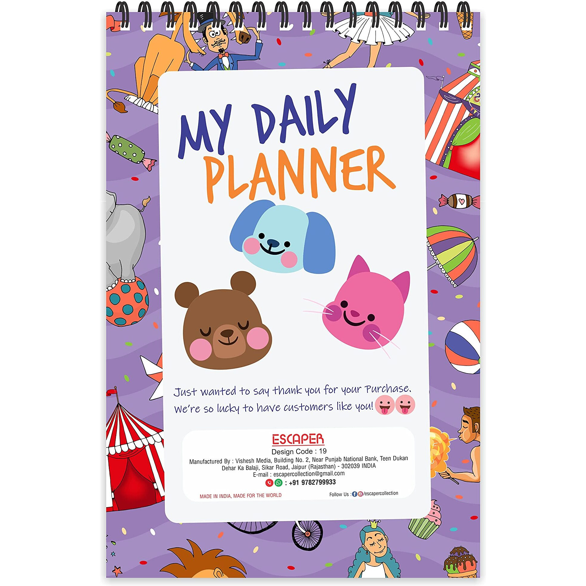 ESCAPER Circus Theme Daily Planner  Stay Organized and Inspired with A5-Sized (80 Days Plan) Planner - Perfect for Kids, Students & Creatives