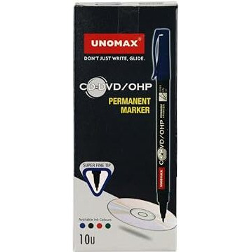 Unomax CD-DVD/OHP Permanent Marker Set of 10 (Blue) | Fine Tip Japanese Tip For Clear Marking | Marks On Most Surfaces | Unique Self Hydrating System