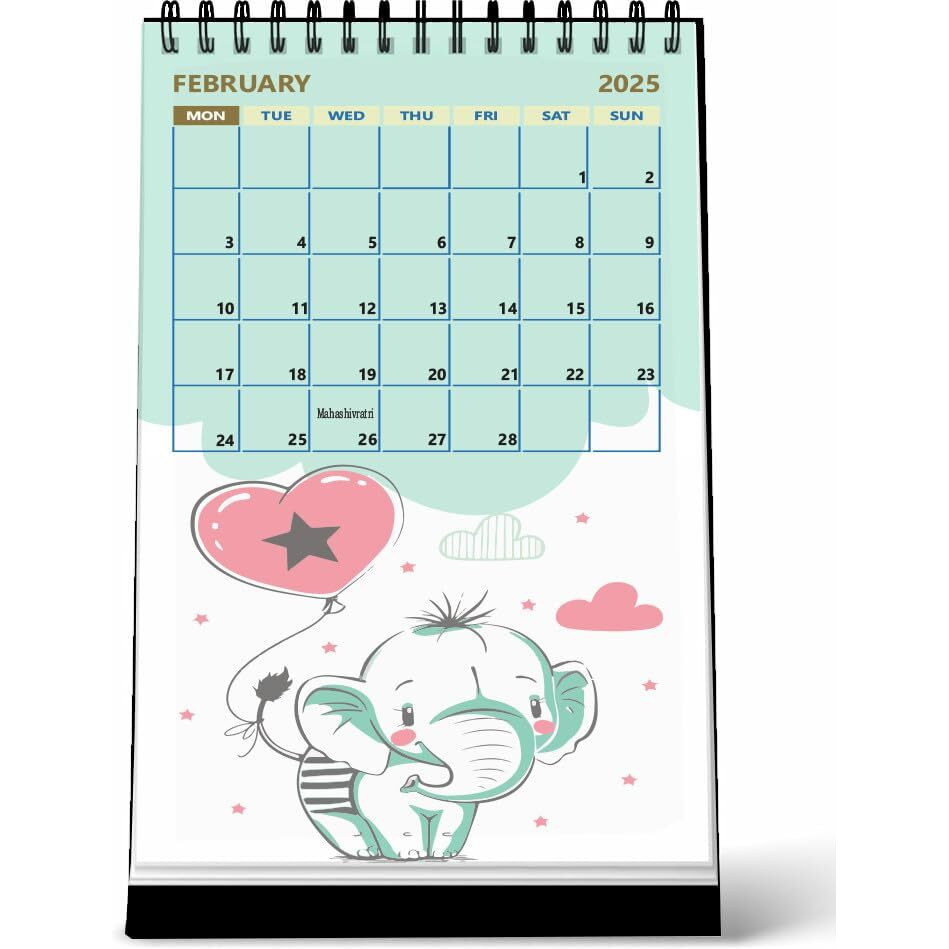 AccuPrints Cute Rabbit Desk Calendar 2025 (4x8) inch 12 Pages Calendar and Planner