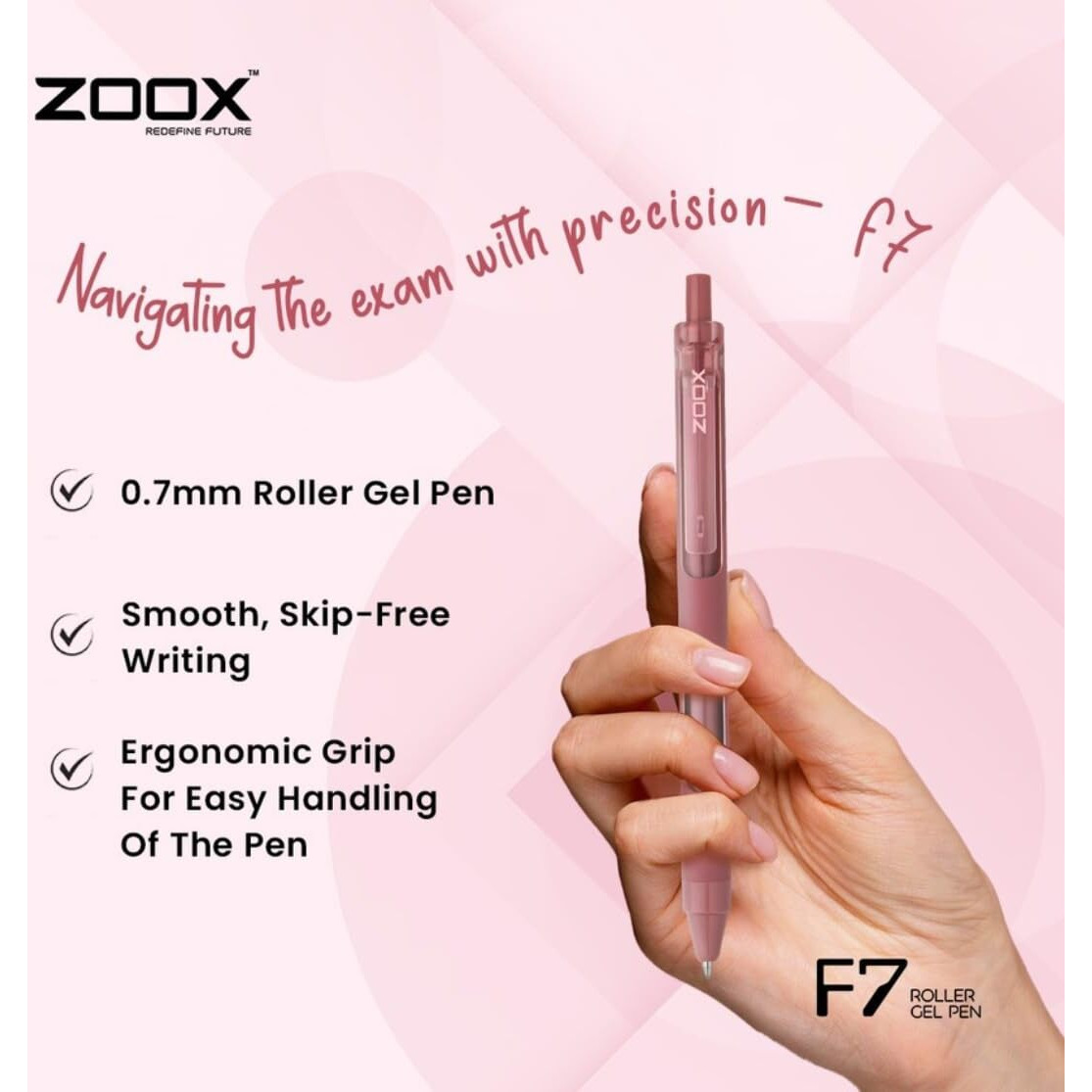 Flair Zoox F7 0.7mm Retractable Roller Gel Pen | Minimalistic Design Rubberised Body For Better Grip | Waterproof Ink For Smudge Free & Smooth Writing | Fitted With Jumbo Refill | Blue Ink, Pack of 10