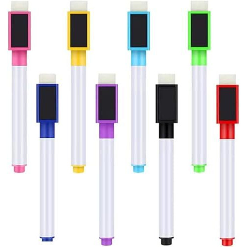 YAJNAS 8Pcs Whiteboard Marker Dry Erase Markers Fine Point Tip, 8 Colors White Board Markers, Dry Erase Marker with Eraser Cap, Low Odor Erase Markers for Kids Pen