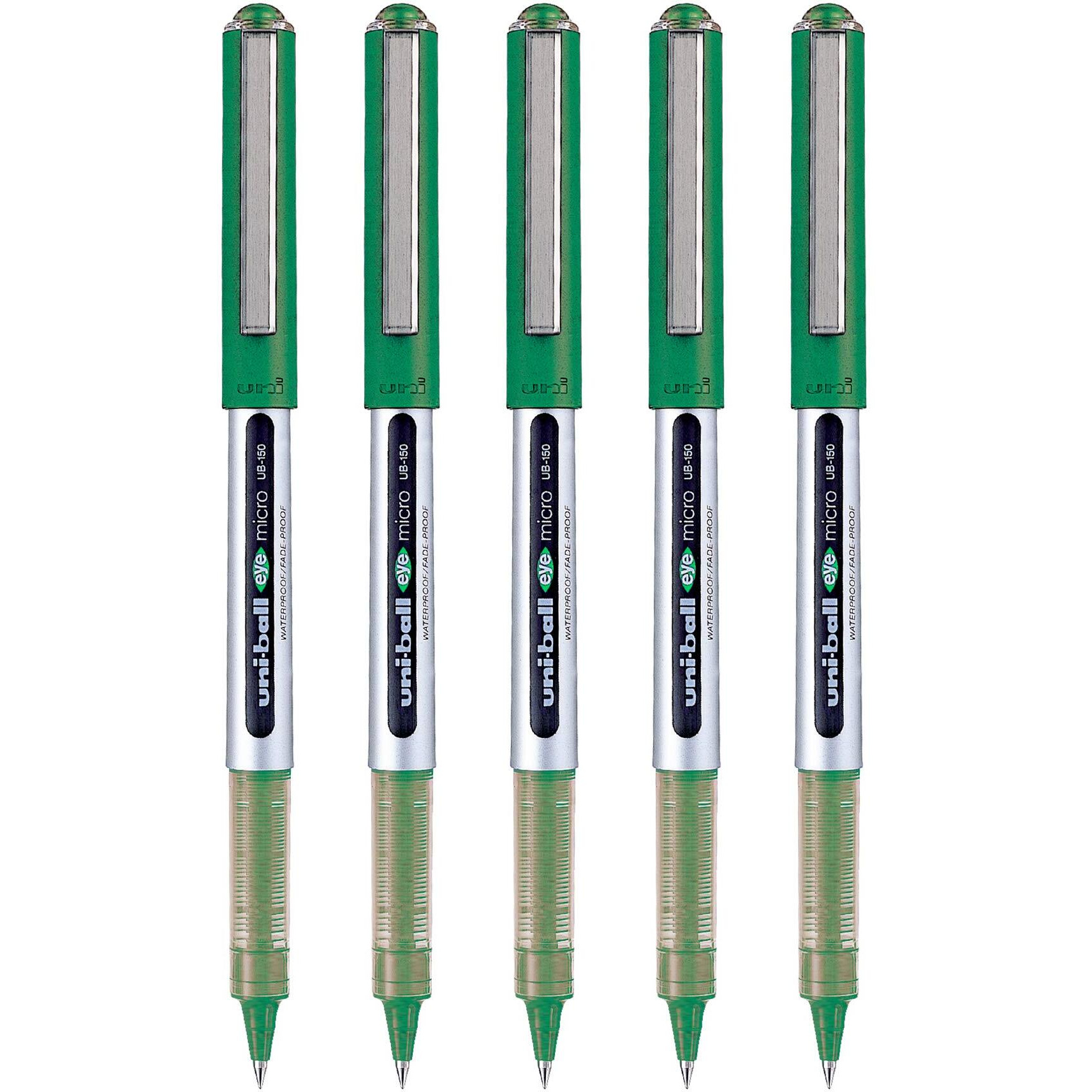 UNI-BALL Eye UB150 0.5mm Roller Ball Pen | Green Ink, Pack of 5