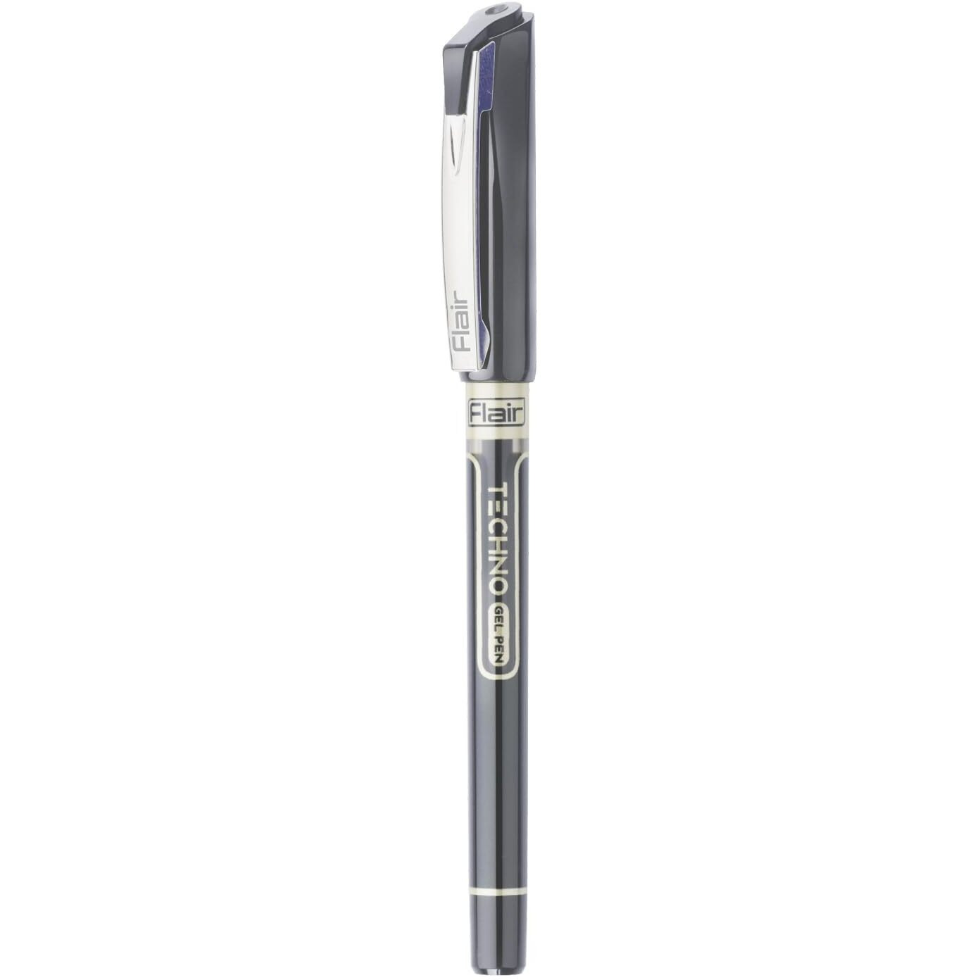 FLAIR Techno 0.5mm Gel Pen Box Pack | Japanese Waterproof Gel Ink for Smudge Free Writing | Comfortable Grip for Easy Handling | Black Ink, Pack of 10 Pens