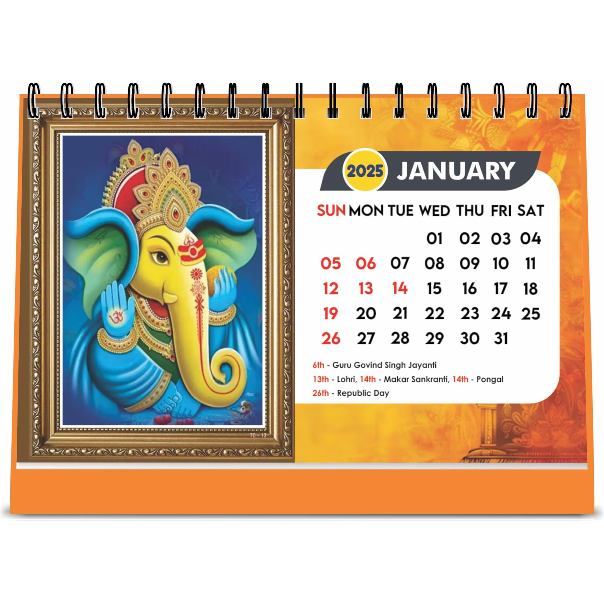 ESCAPER Lord Ganesha Calendar 2025 Desk, Ganesh Ji Calendar 2025, Ganesh Ji Photo Calendar 2025, Ganesha Calendar big Size, Ganpati Table Calendar 2025, Hindu God Calender 2025