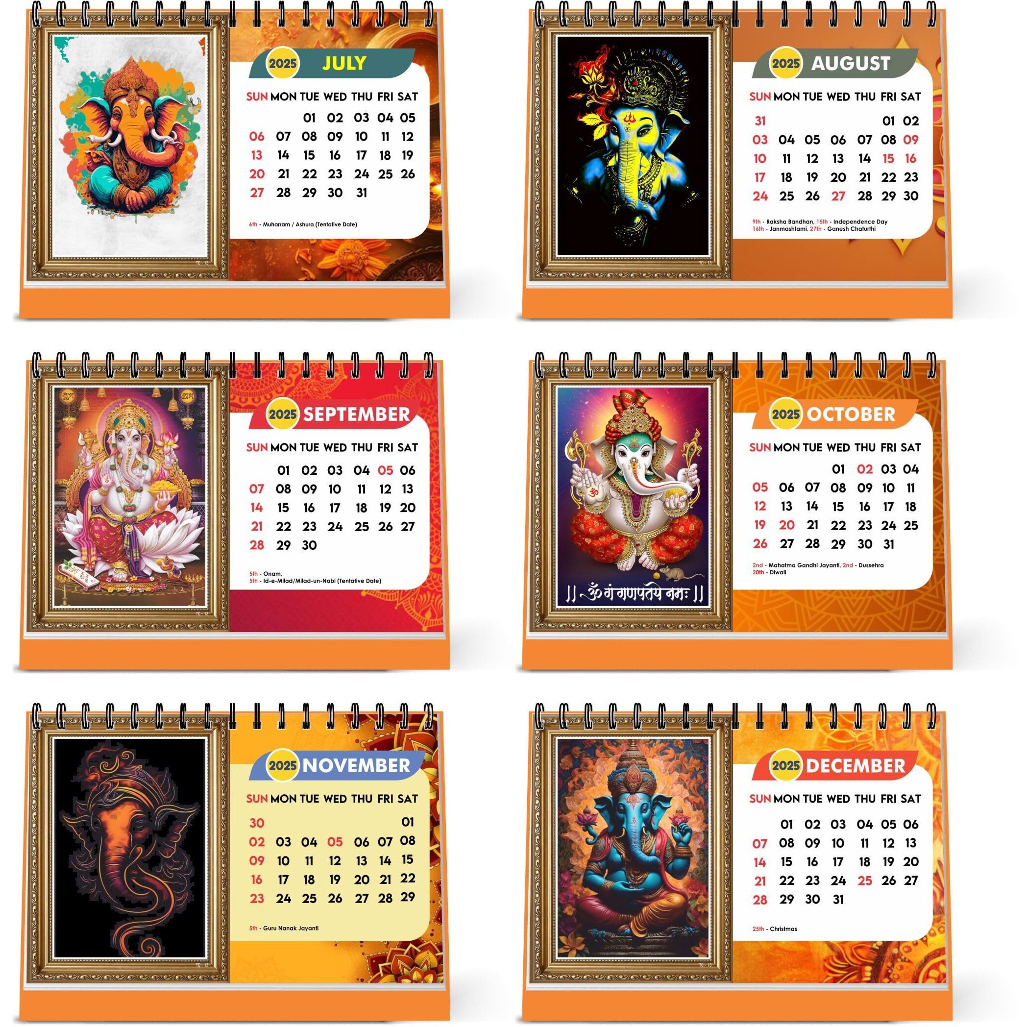 ESCAPER Lord Ganesha Calendar 2025 Desk, Ganesh Ji Calendar 2025, Ganesh Ji Photo Calendar 2025, Ganesha Calendar big Size, Ganpati Table Calendar 2025, Hindu God Calender 2025
