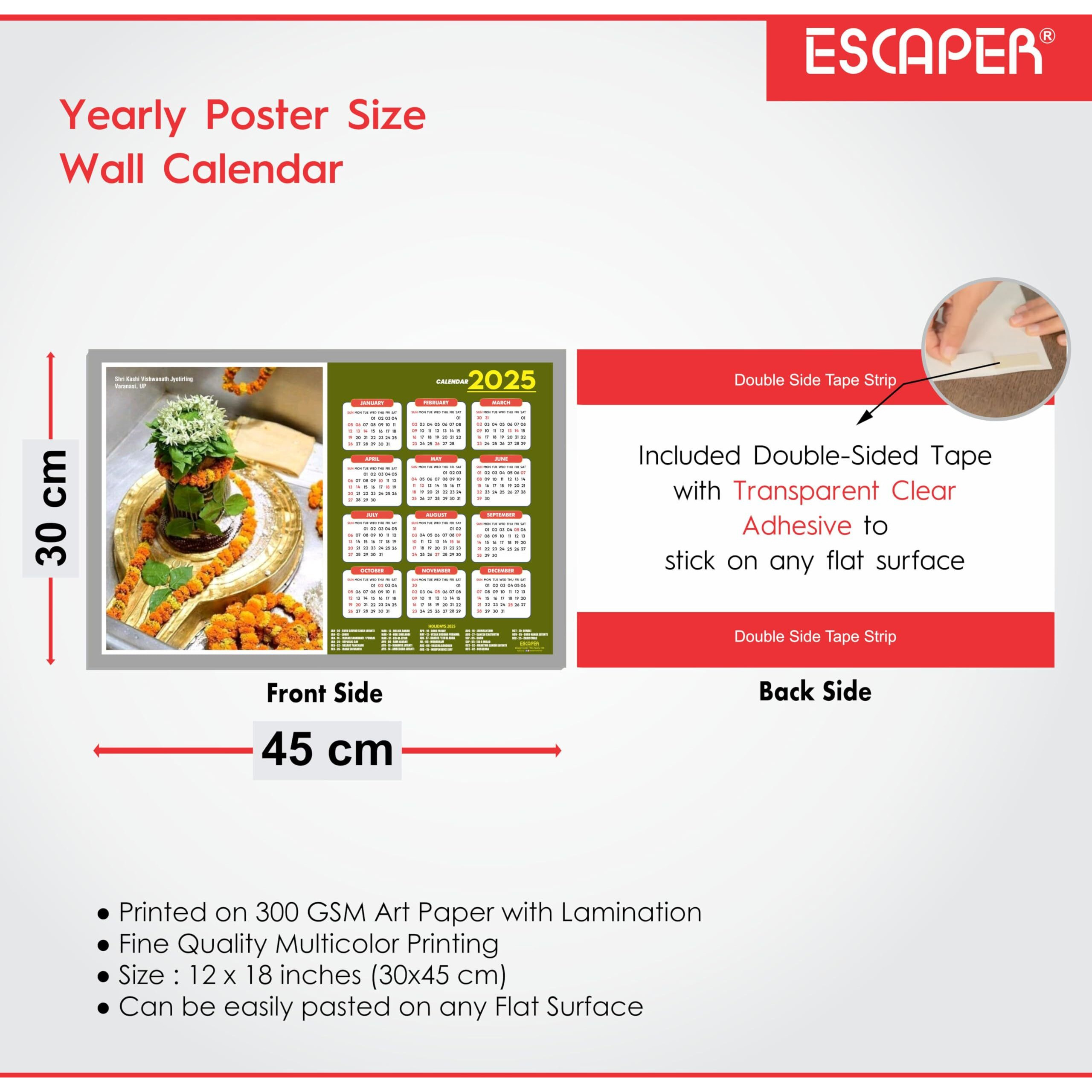 ESCAPER Kashi Vishwanath Mandir Wall Calendar 2025 (45 x 30 cm), Famous Hindu Temples Wall Decor, Kashi Vishwanath Wall Calendar 2025, Kashi Vishwanath Mandir Photos, Hindu Gods Photos, Hindu Goddess Photos, Hindu Mandir Wall Calendar 2025