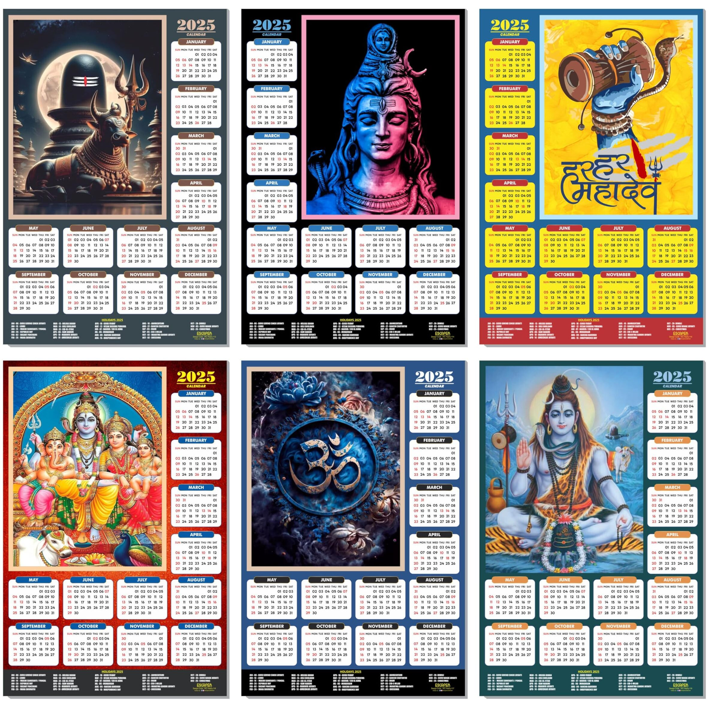ESCAPER Lord Shiva Wall Calendar 2025 hanging (45 x 30 cm), Bholenath Wall Calendar 2025, Shivling Wall Calendar 2025, Shanker Ji Photo, Mahadev Wall Calendar 2025, Shivji Calendar, Lord Shiva Wall Decor
