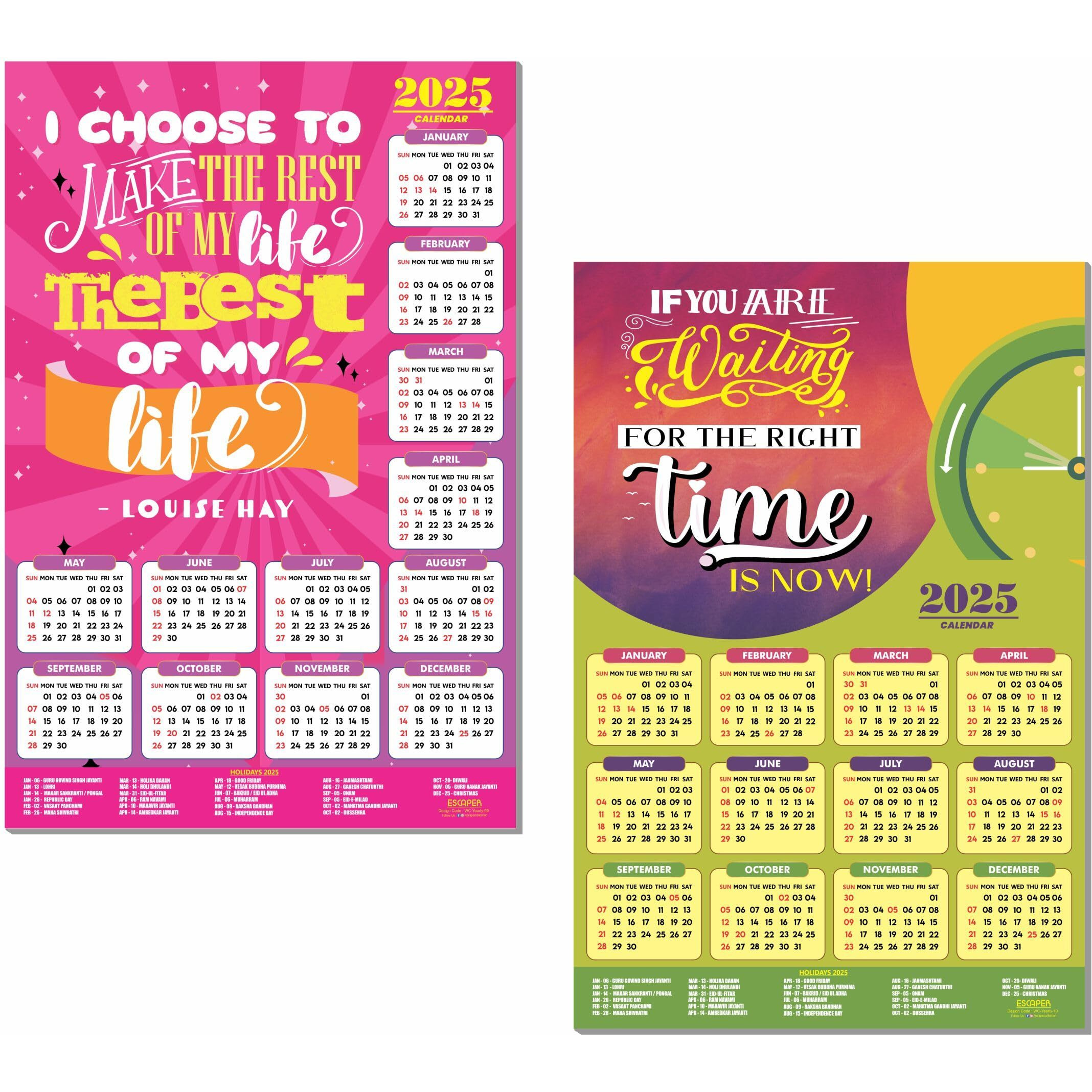 ESCAPER Motivational New Year Wall Calendar 2025 (45x30 cm) (Pack of 2 Calendars (WC - 09,10))