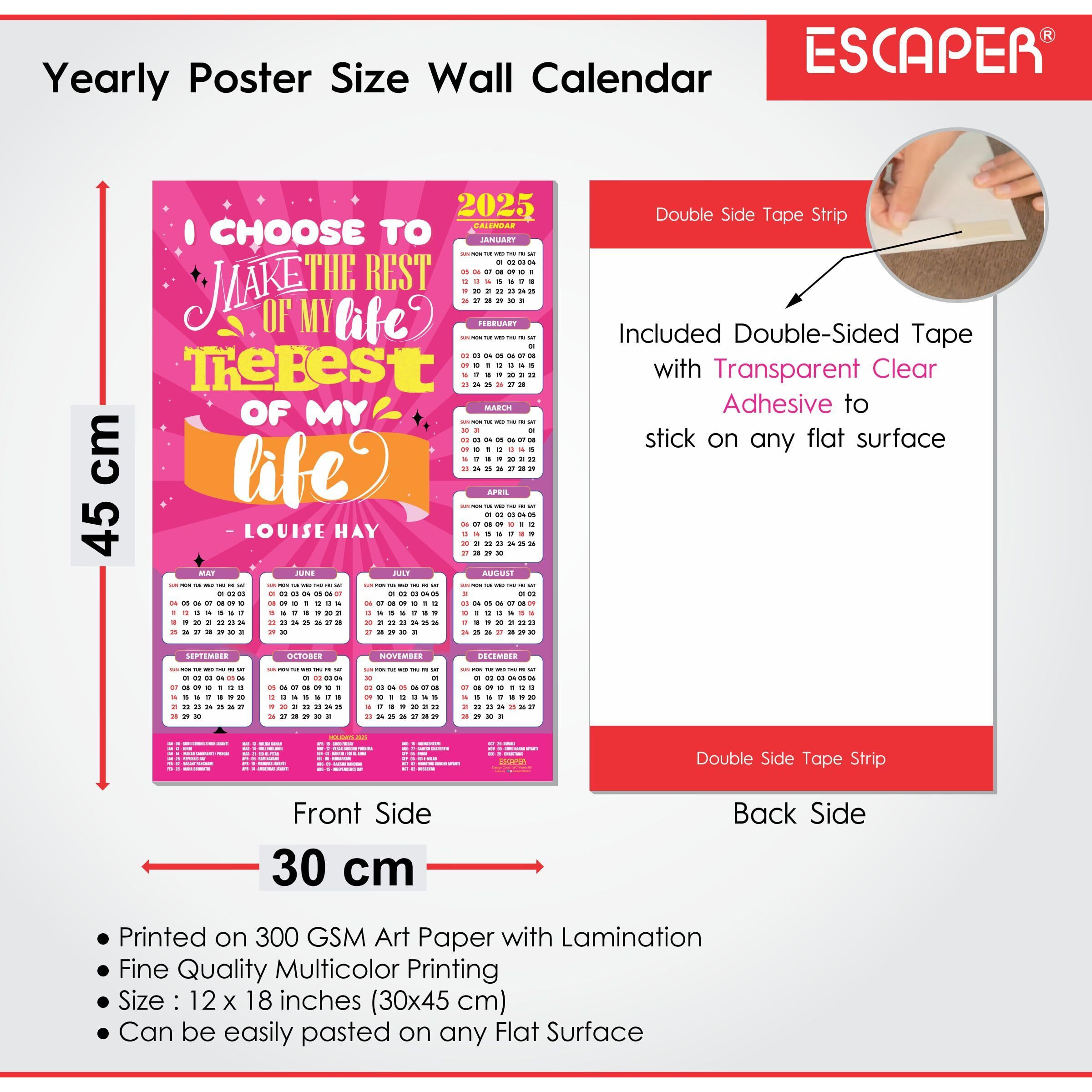 ESCAPER Motivational New Year Wall Calendar 2025 (45x30 cm) (Pack of 2 Calendars (WC - 09,10))