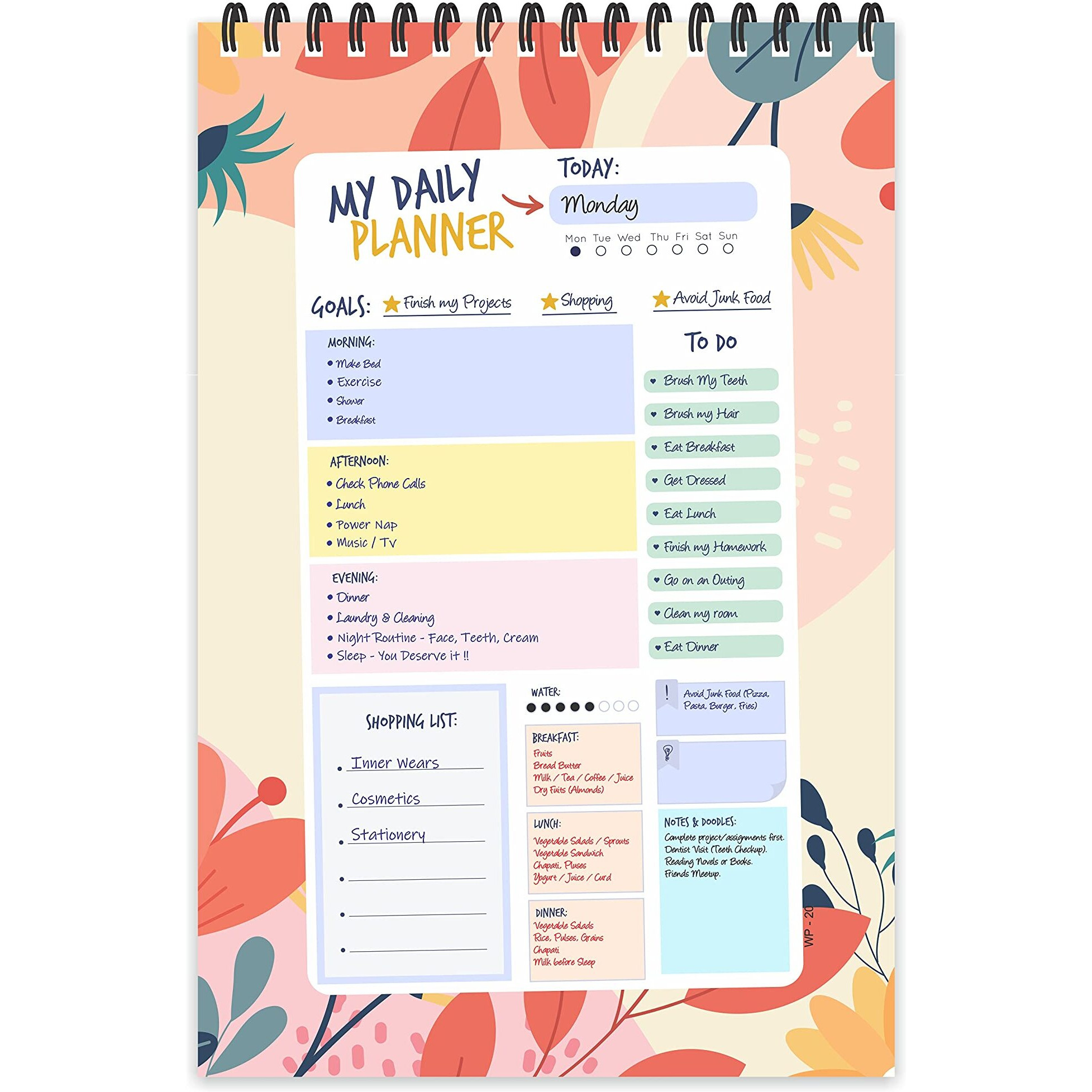 ESCAPER Art Flowers Theme Daily Planner  Stay Organized and Inspired with A5-Sized (80 Days Plan) Planner - Perfect for Kids, Students & Creatives