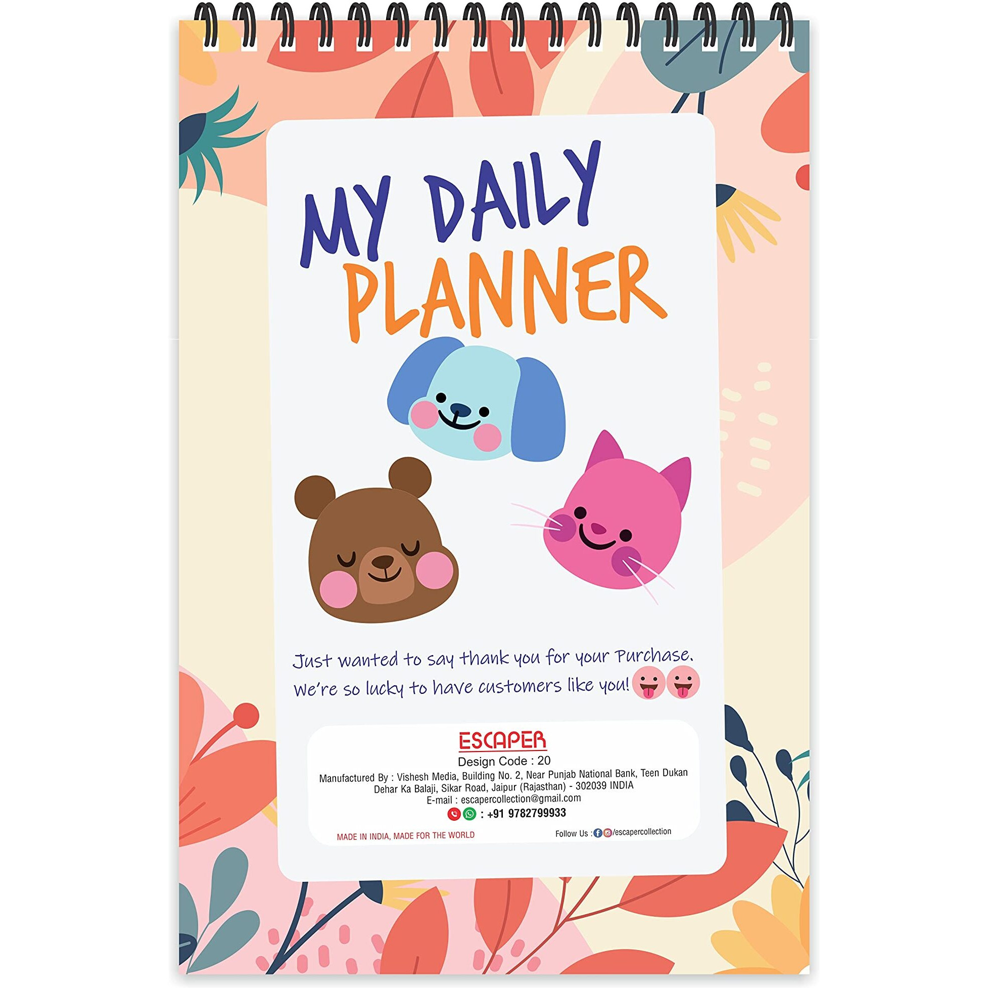 ESCAPER Art Flowers Theme Daily Planner  Stay Organized and Inspired with A5-Sized (80 Days Plan) Planner - Perfect for Kids, Students & Creatives