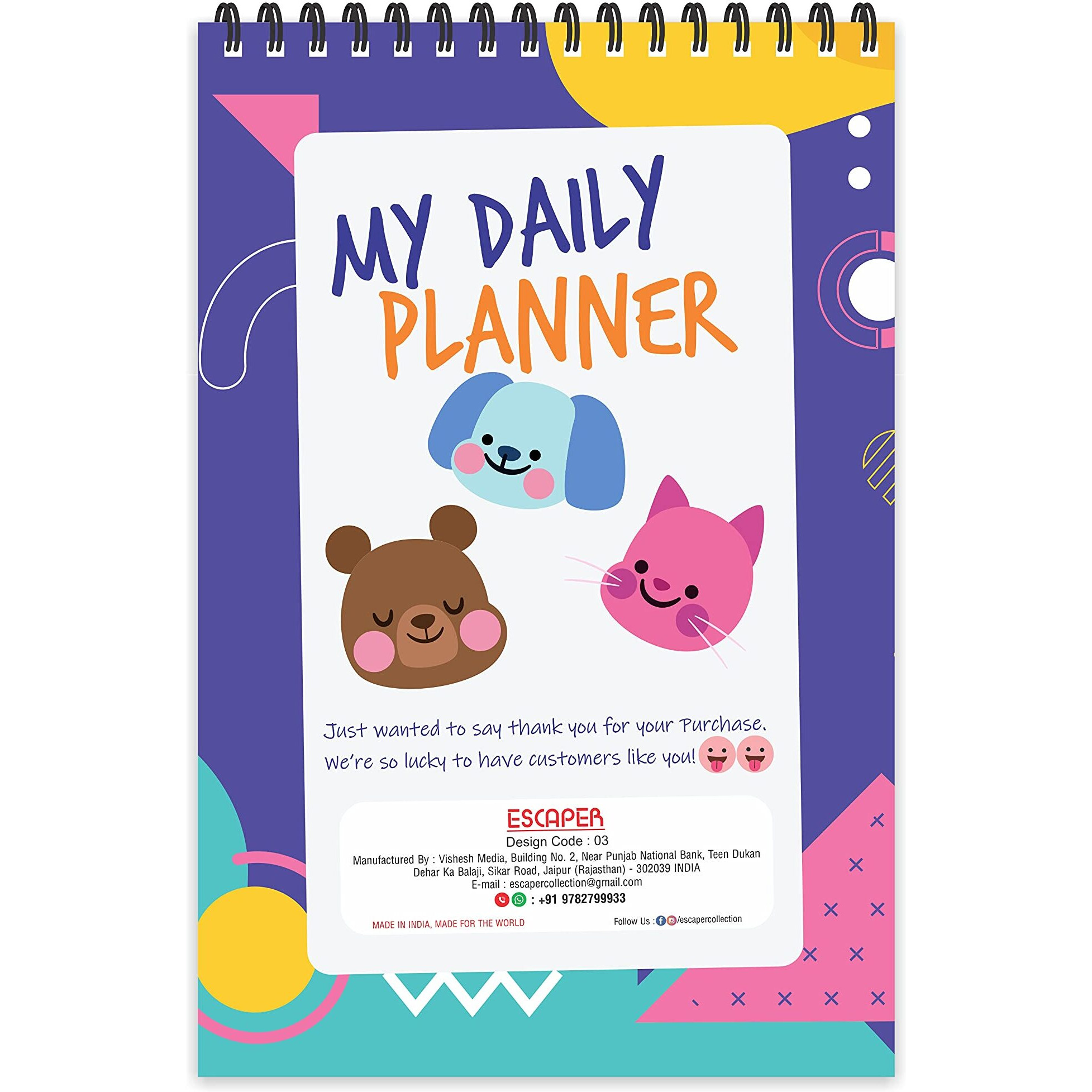 ESCAPER Abstract Theme Daily Planner  Stay Organized and Inspired with A5-Sized (80 Days Plan) Planner - Perfect for Kids, Students & Creatives