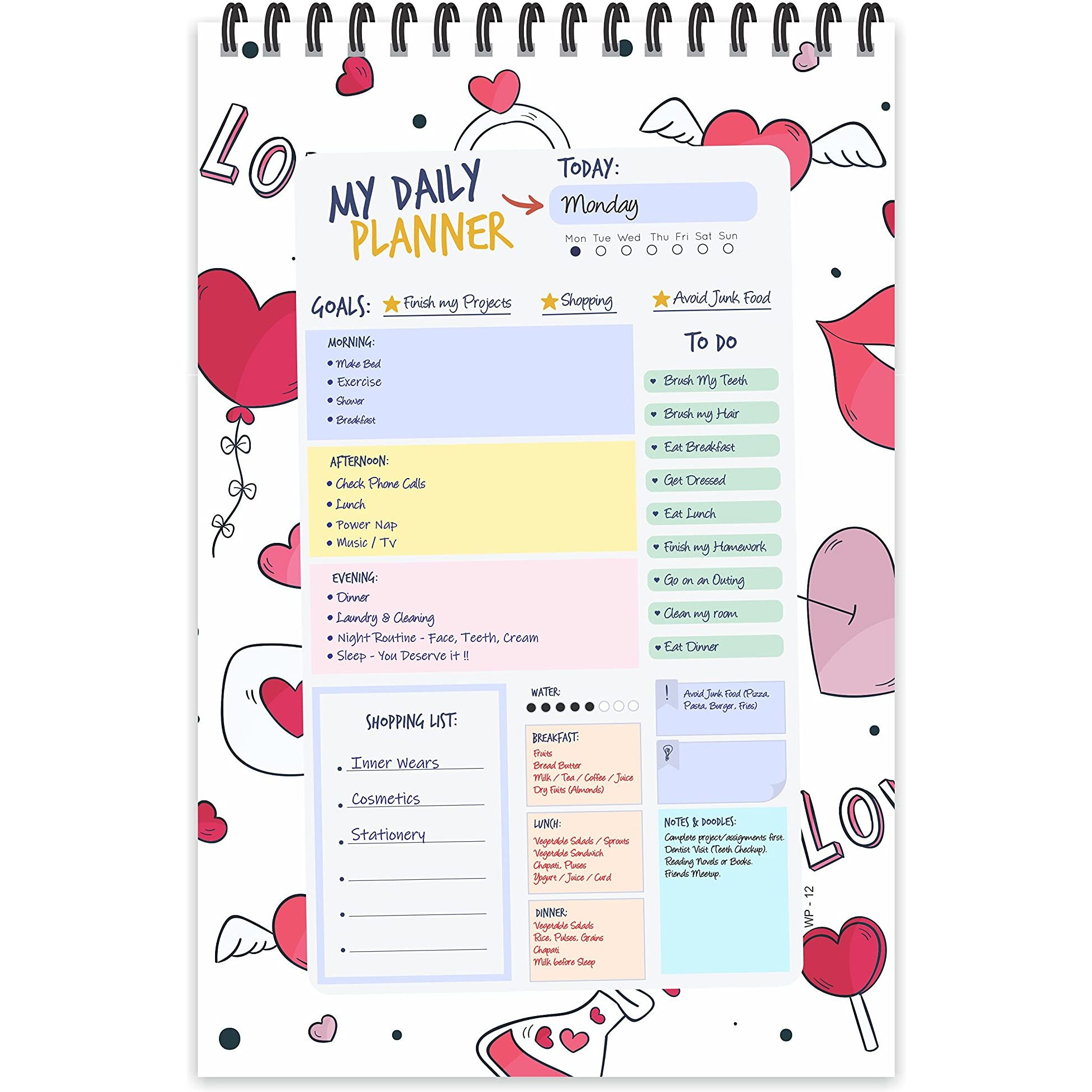 ESCAPER Love Hearts Theme Daily Planner  Stay Organized and Inspired with A5-Sized (80 Days Plan) Planner - Perfect for Kids, Students & Creatives