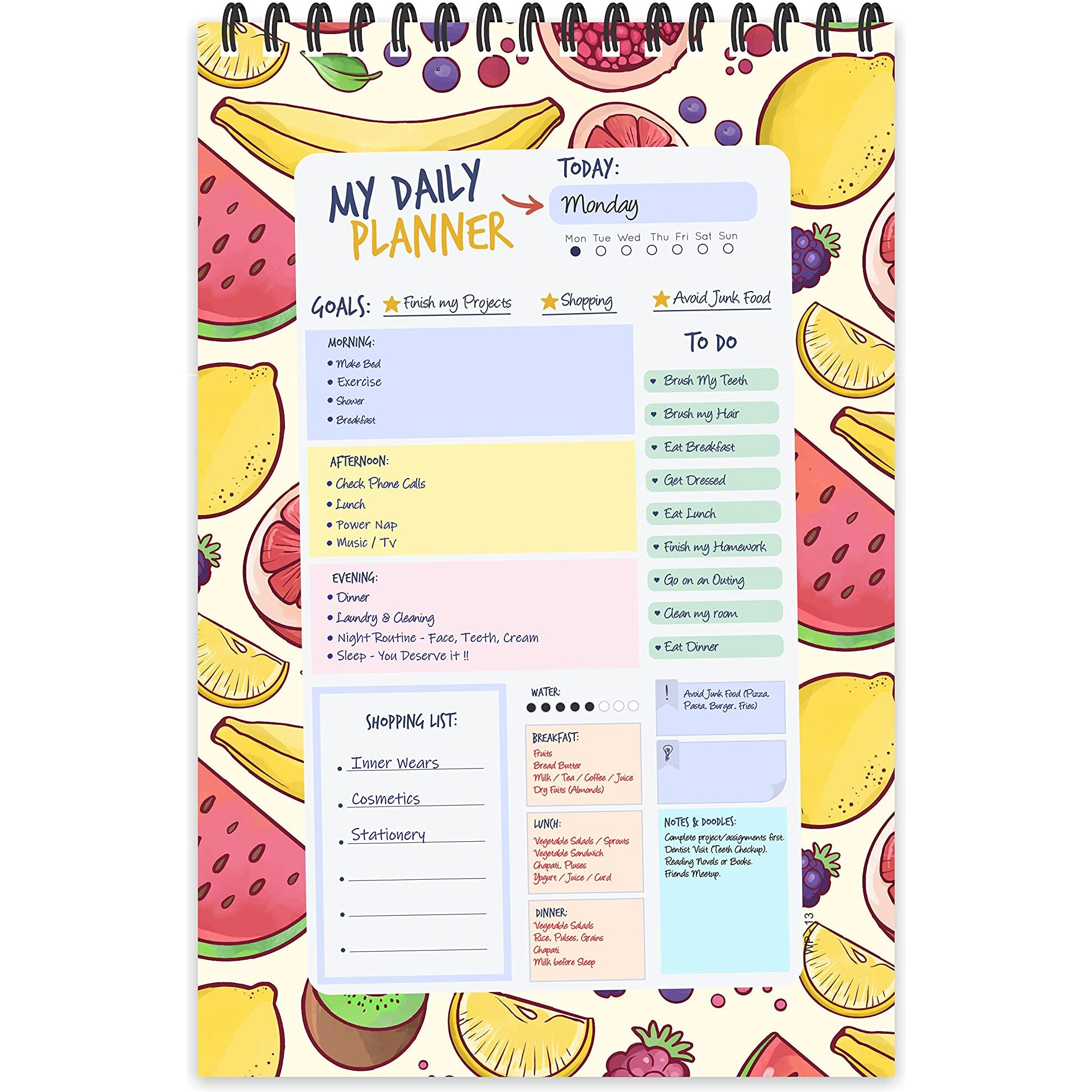 ESCAPER Fruits Theme Daily Planner  Stay Organized and Inspired with A5-Sized (80 Days Plan) Planner - Perfect for Kids, Students & Creatives
