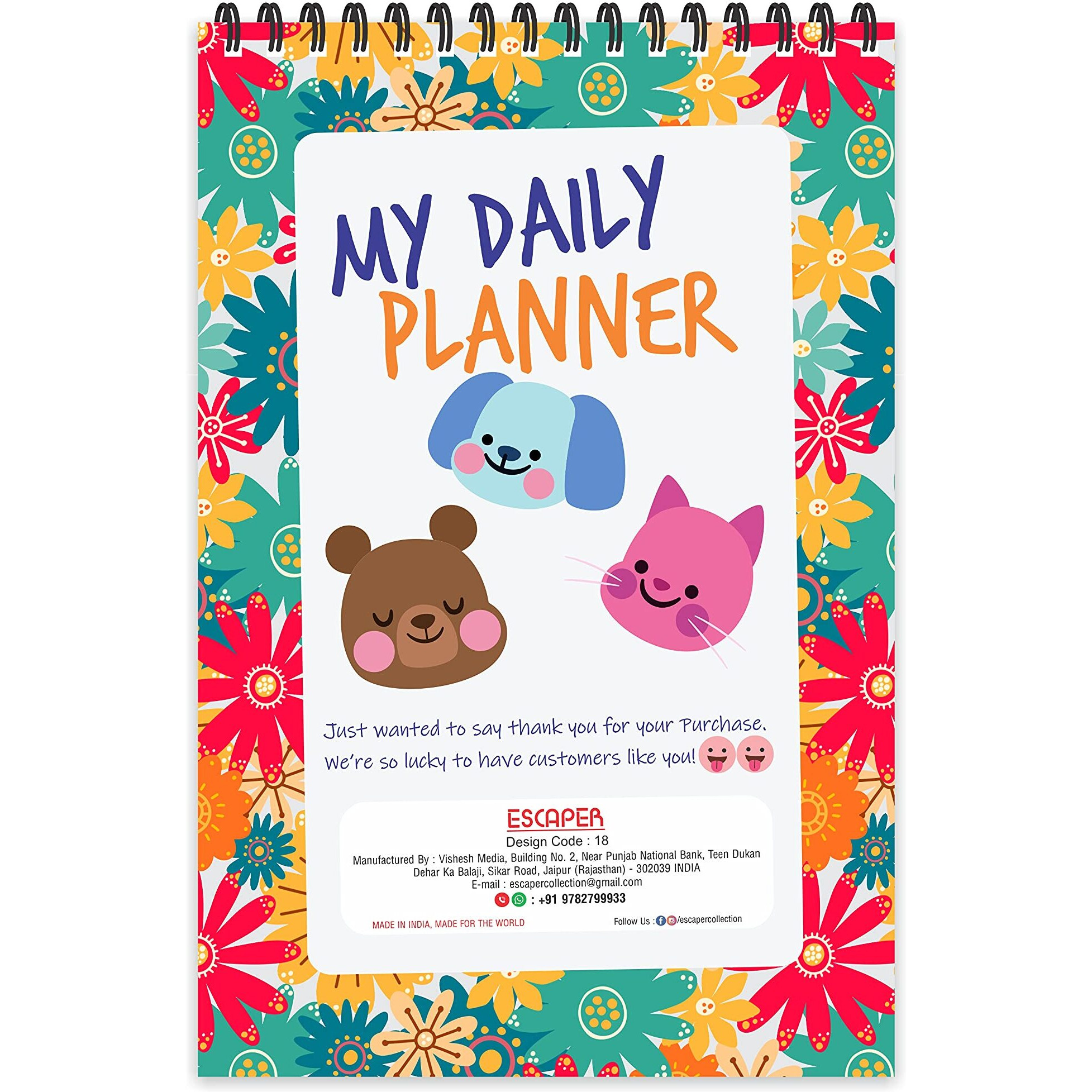 ESCAPER Flower Theme Daily Planner  Stay Organized and Inspired with A5-Sized (80 Days Plan) Planner - Perfect for Kids, Students & Creatives