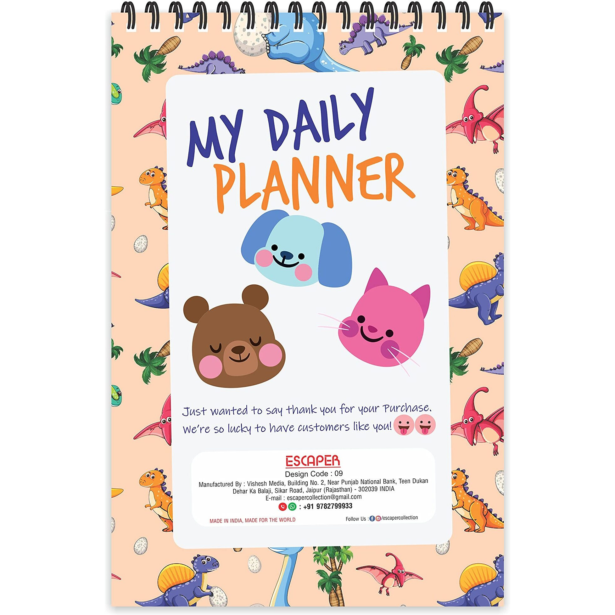 ESCAPER Dinosaurs Theme Daily Planner  Stay Organized and Inspired with A5-Sized (80 Days Plan) Planner - Perfect for Kids, Students & Creatives