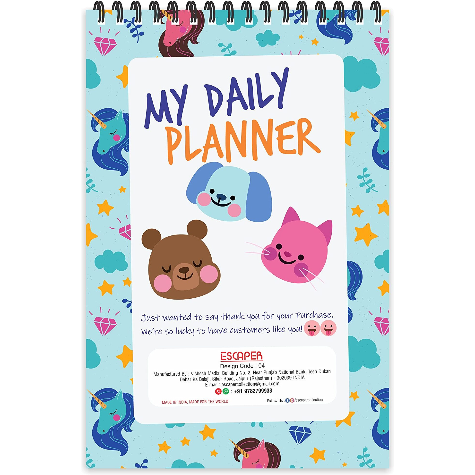 ESCAPER Unicorn Theme Daily Planner  Stay Organized and Inspired with A5-Sized (80 Days Plan) Planner - Perfect for Kids, Students & Creatives