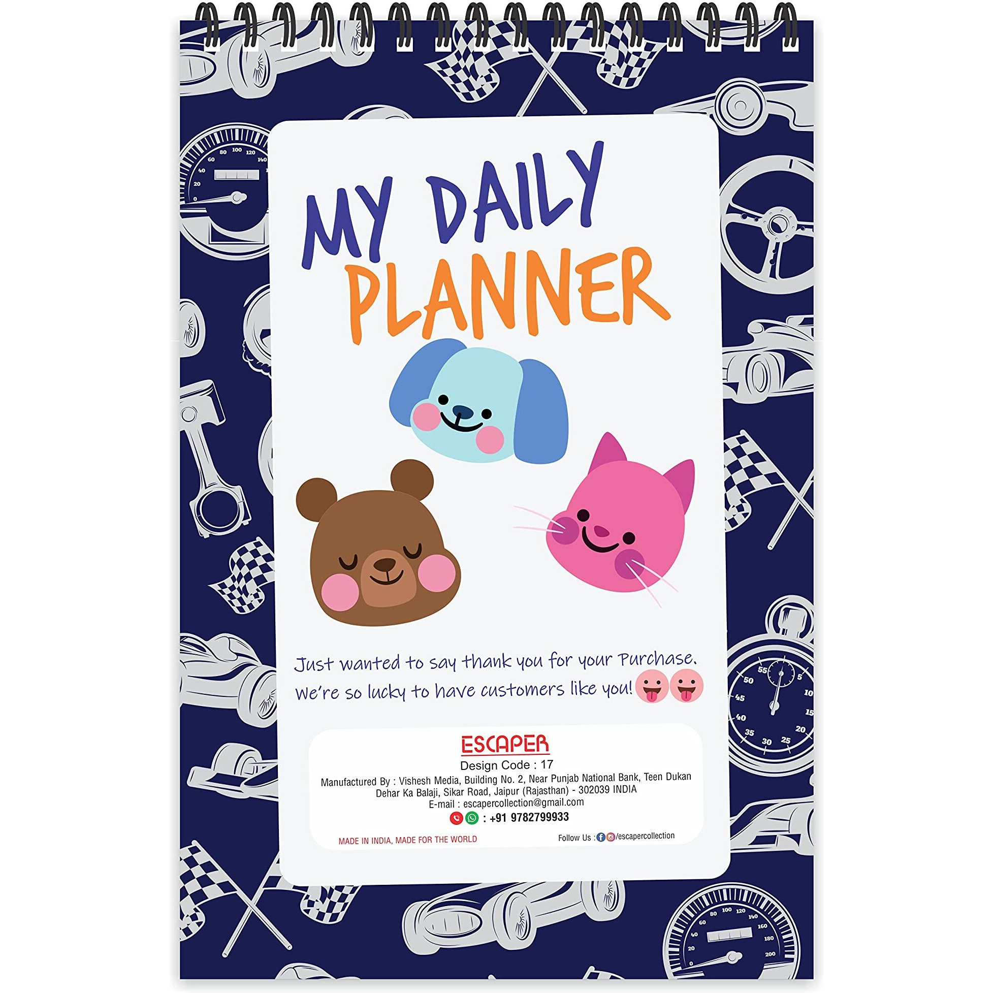ESCAPER Vehicles Theme Daily Planner  Stay Organized and Inspired with A5-Sized (80 Days Plan) Planner - Perfect for Kids, Students & Creatives