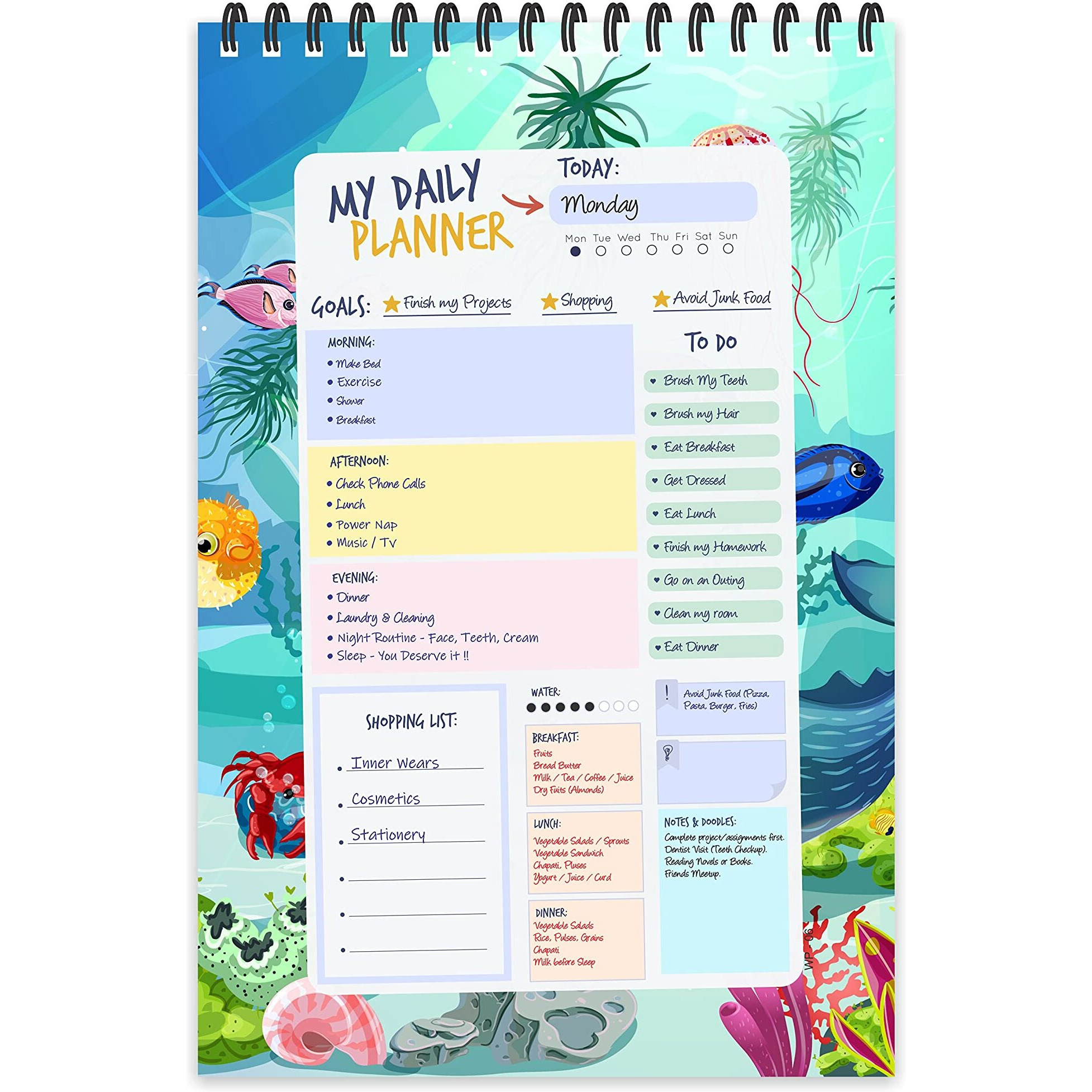 ESCAPER Sea Life Theme Daily Planner  Stay Organized and Inspired with A5-Sized (80 Days Plan) Planner - Perfect for Kids, Students & Creatives