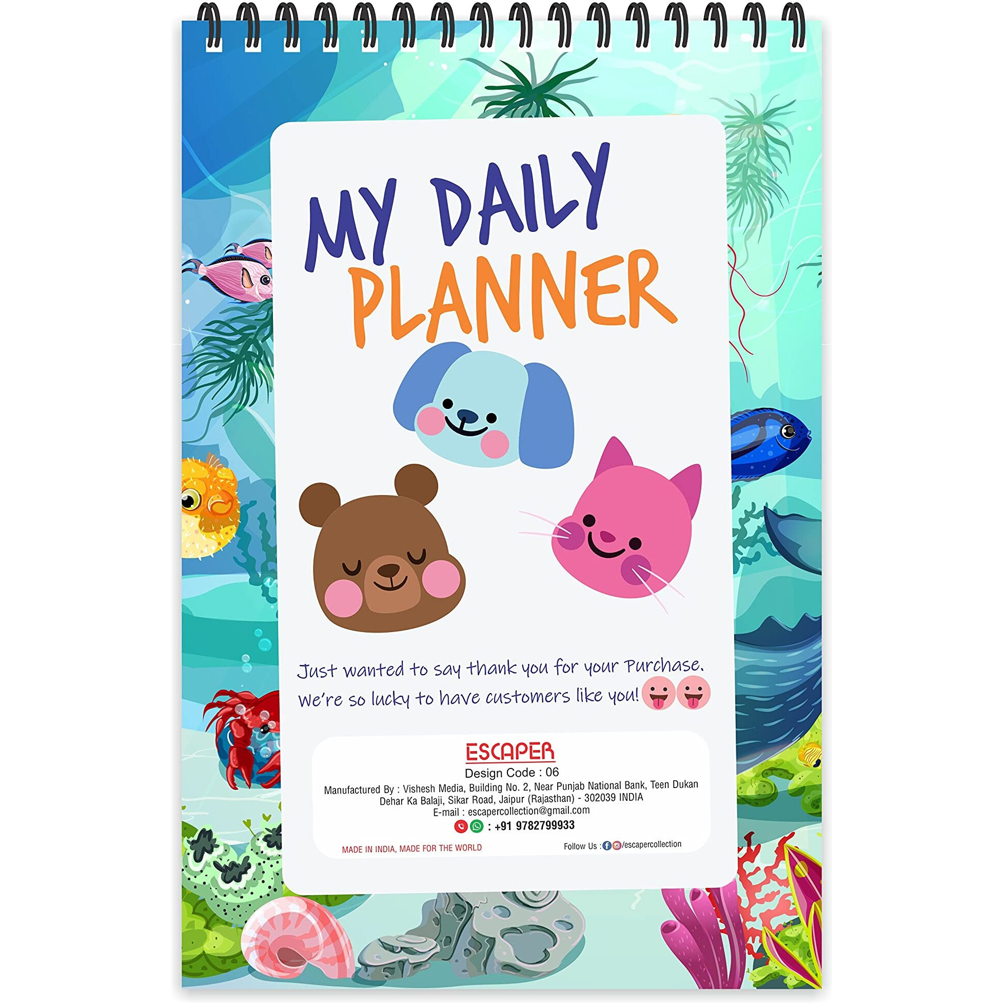 ESCAPER Sea Life Theme Daily Planner  Stay Organized and Inspired with A5-Sized (80 Days Plan) Planner - Perfect for Kids, Students & Creatives