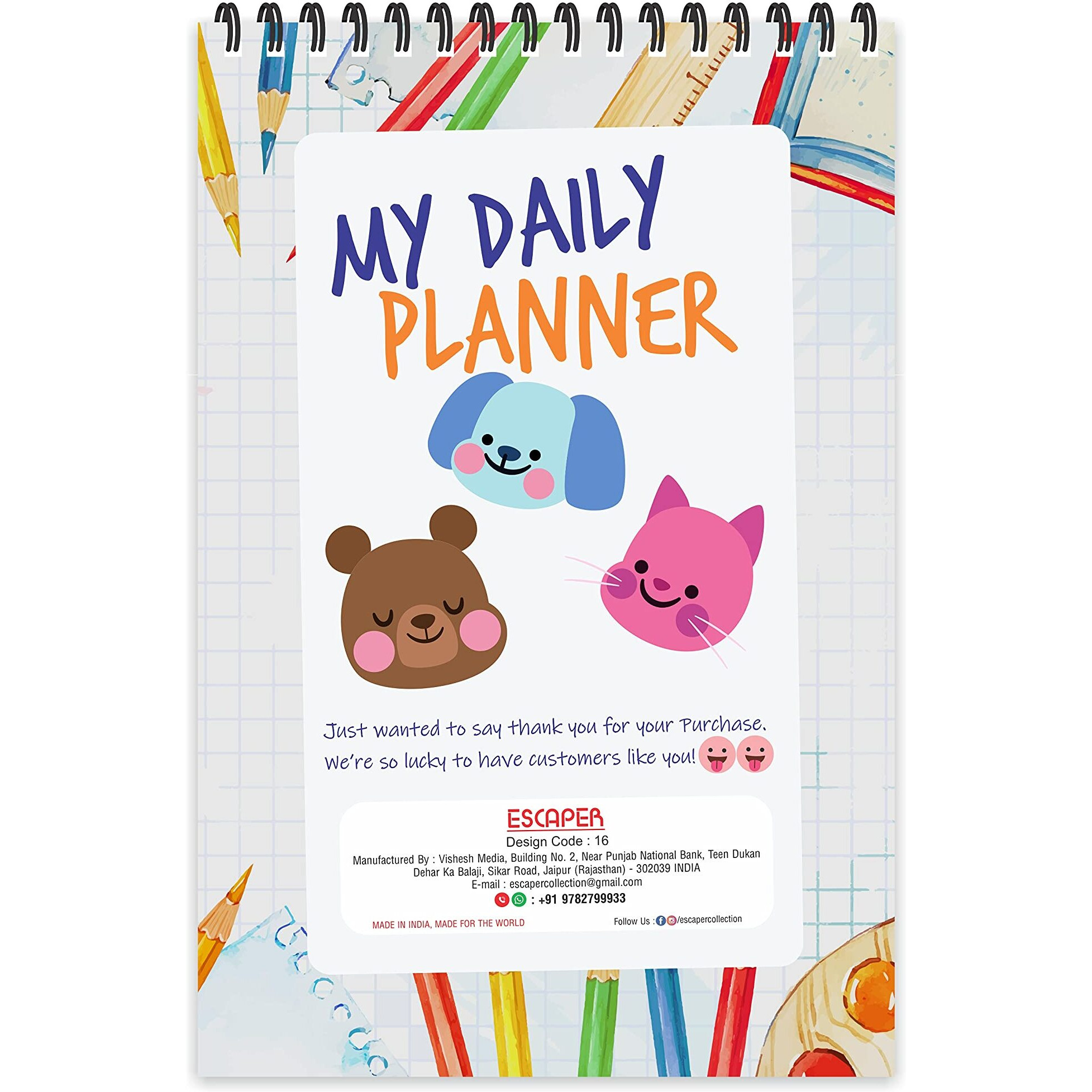 ESCAPER Back To School Theme Daily Planner  Stay Organized and Inspired with A5-Sized (80 Days Plan) Planner - Perfect for Kids, Students & Creatives