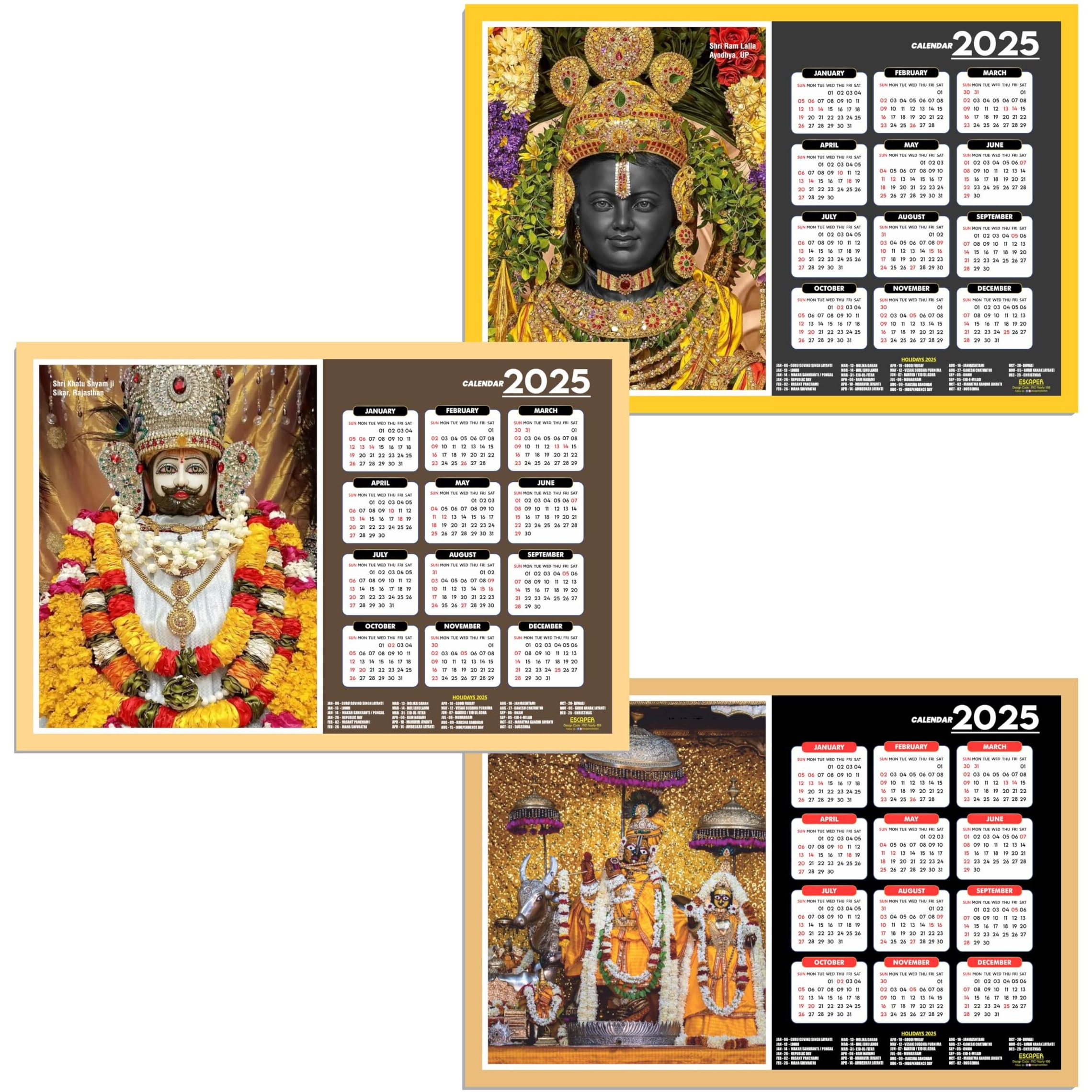 ESCAPER Shri Ram Wall Calendar 2025 (45 x 30 cm), Shri Ram Wall Calendar 2025, Khatu Shyam Ji Photos, Religious Wall Calendar 2025, Radha Govind Dev Ji Wall Calendar 2025, Hindu God Photos, Hindu God Temple Wall Calendar 2025 for room decoration,
