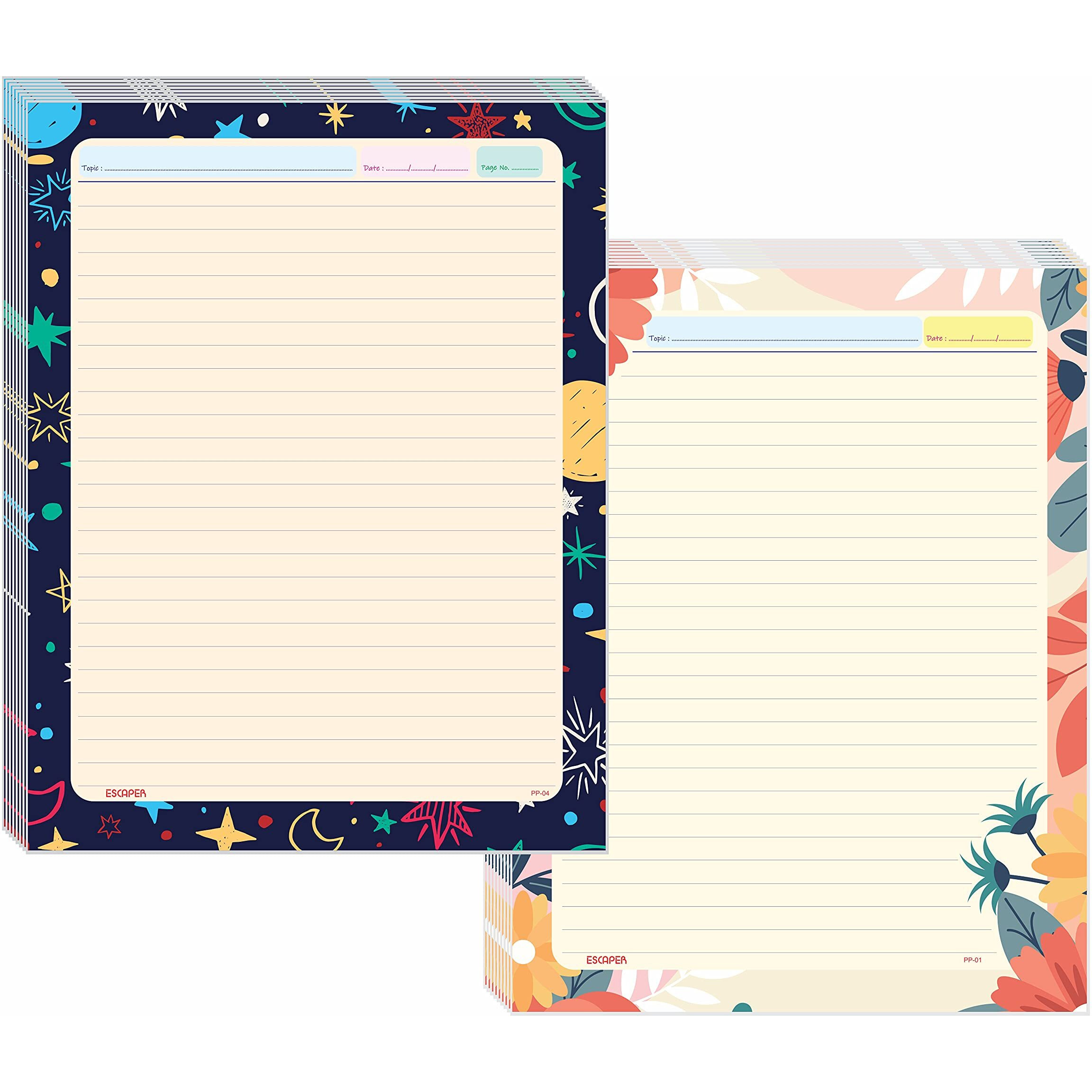 ESCAPER Sky & Cream Flowers Themes Project Papers - Multicolor Practical Sheets for Assignment, Art & Craft One Side Ruled Lines Paper, Designer Ruled Coloured Paper, Perfect for School Projects