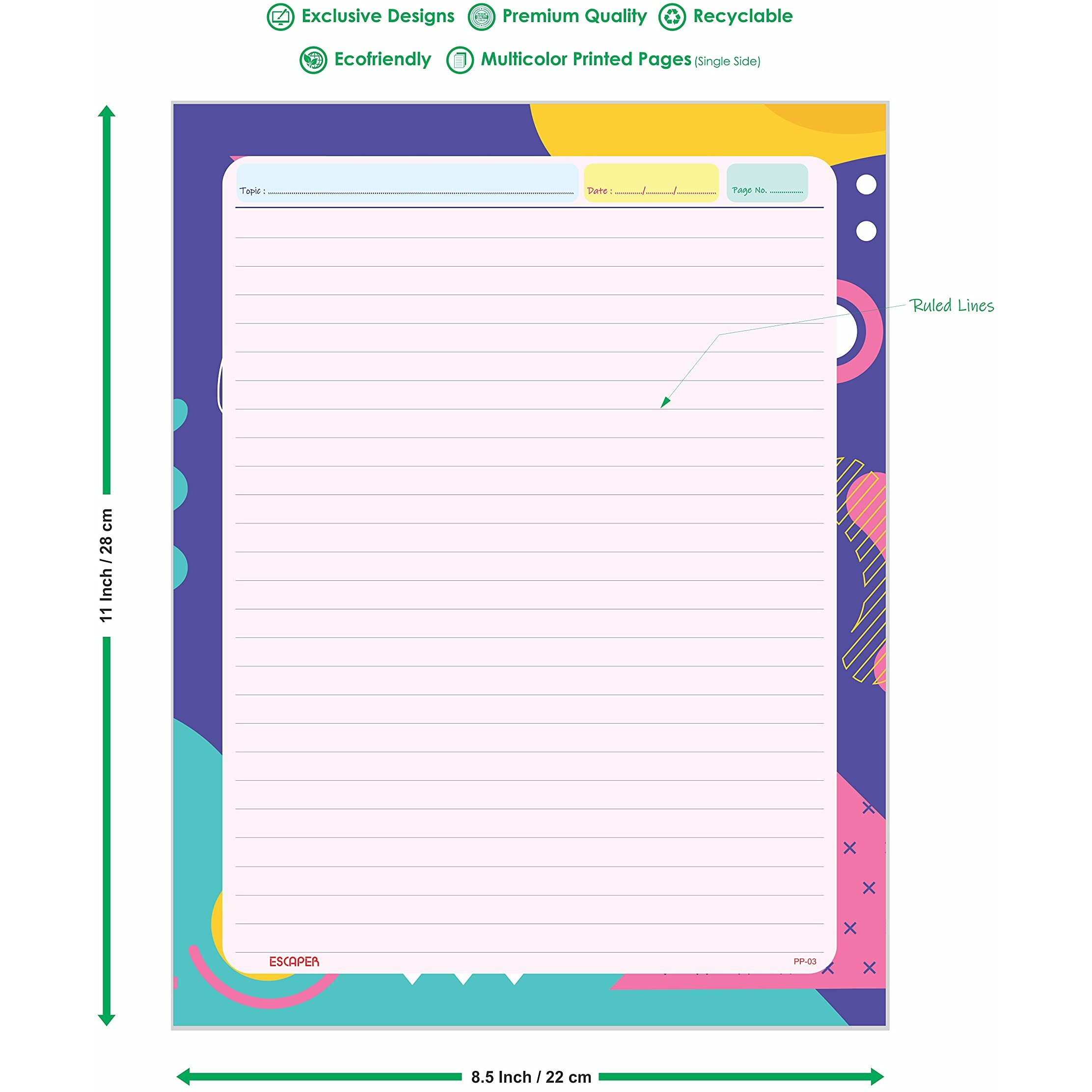 ESCAPER Abstract & Cream Flowers Themes Project Papers - Multicolor Practical Sheets for Assignment, Art & Craft One Side Ruled Lines Paper, Designer Ruled Coloured Paper, Perfect for School Projects