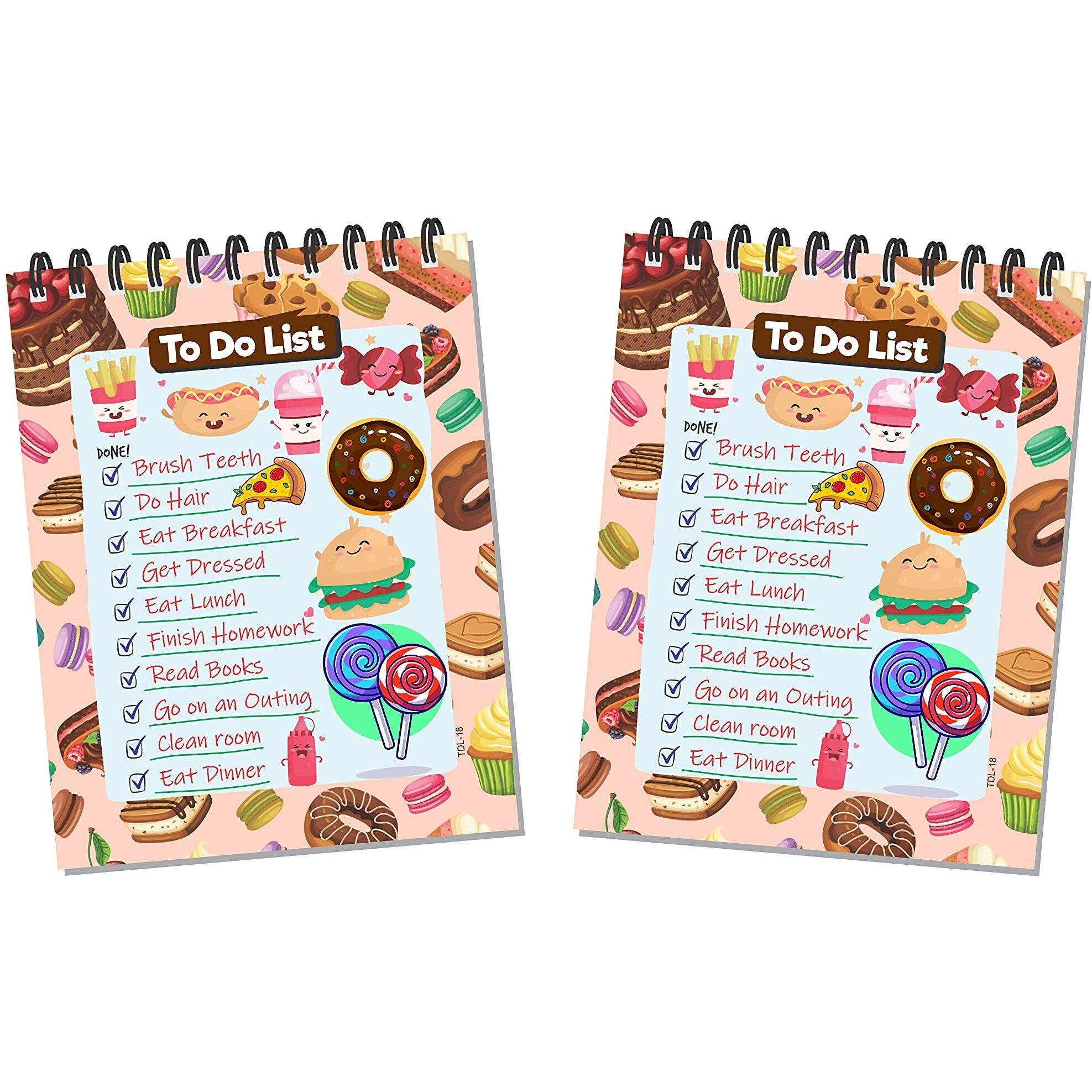 ESCAPER Junk Food Themed To-Do List Planners Keep Your Little Ones Organized and Productive (Pack of 2 - A6 Size - 80 Sheets Each)