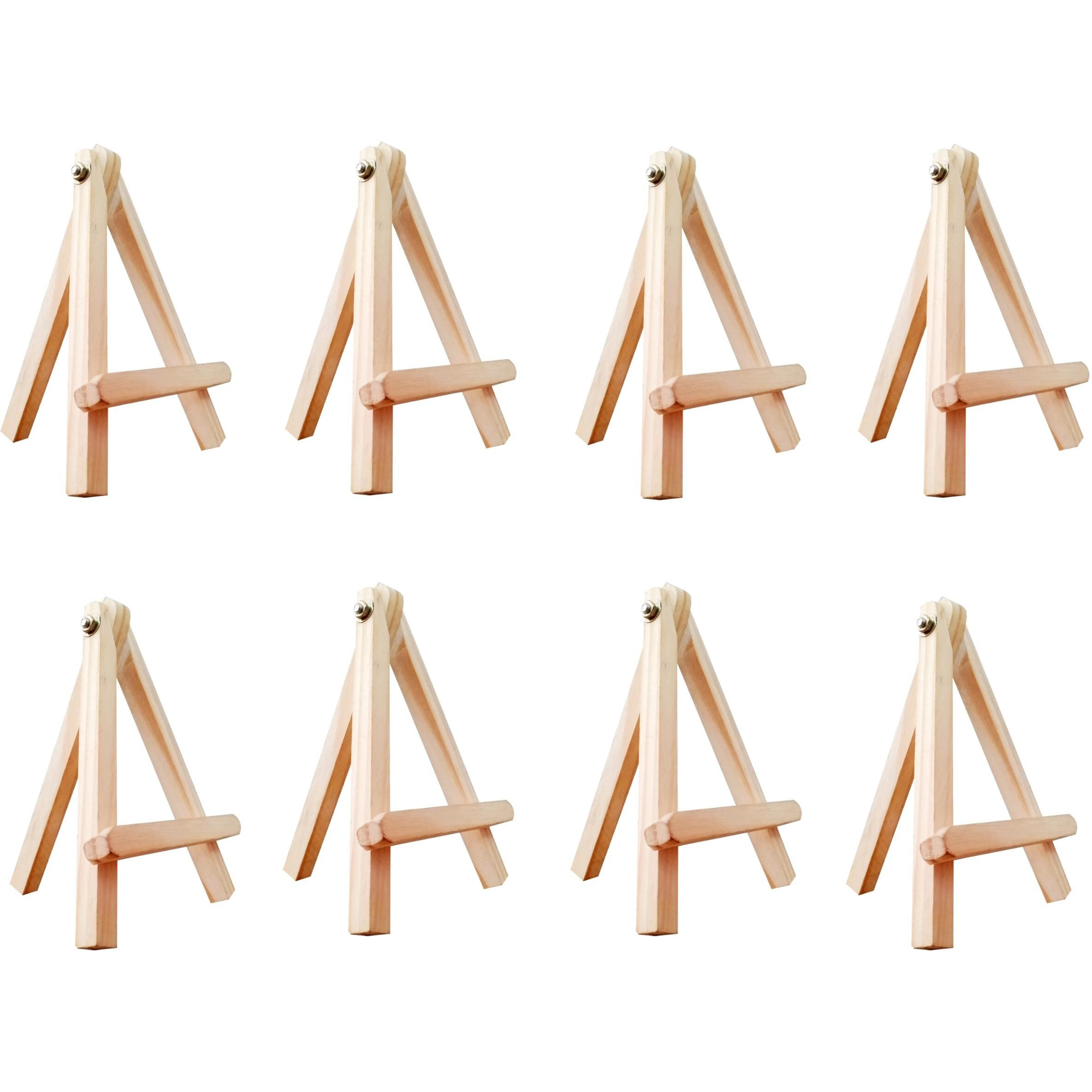 Eduway 8 Inch Mini Wooden Easel Tripod Stand for Sketch Accessories/Natural Craft/Art/Painting/Mini Canvas/Business Card/Display Pack of 8