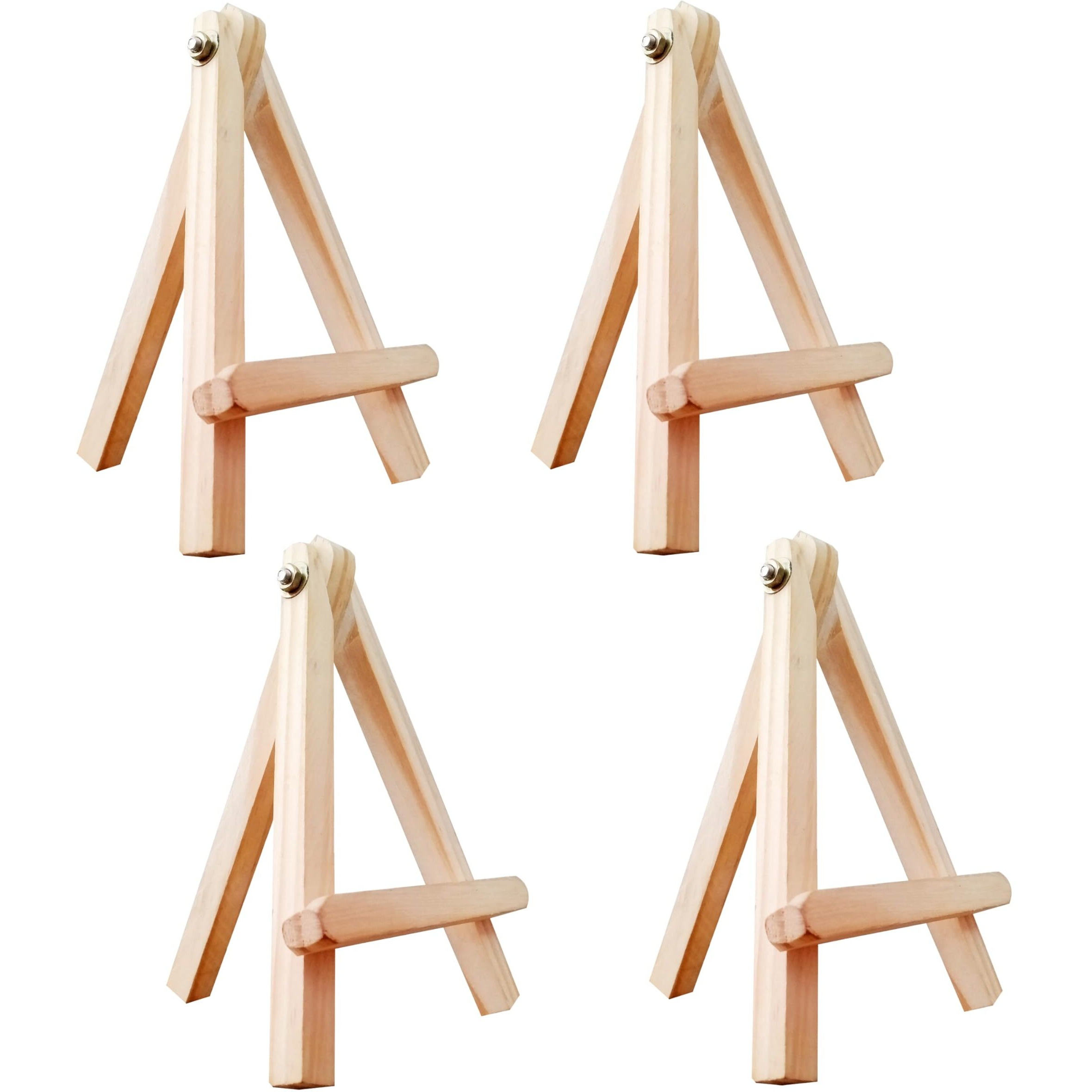 Eduway 6 Inch Mini Wooden Easel Tripod Stand for Sketch Accessories/Natural Craft/Art/Painting/Mini Canvas/Business Card/Display Pack of 4