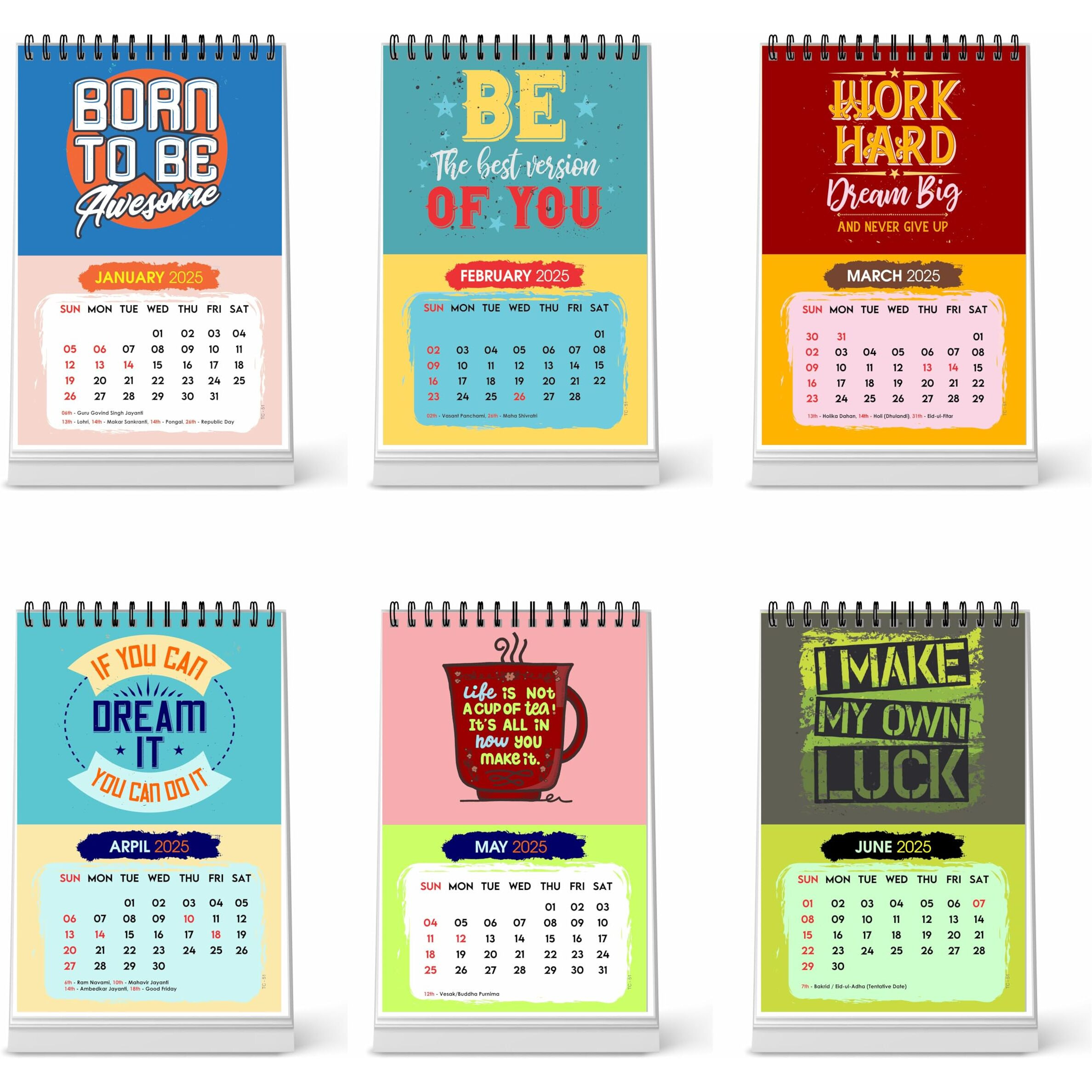ESCAPER Motivational Desk Calendar 2025 (22 x 15 cm), Table Calendar 2025, Desktop Calendar 2025, Inspirational Desk Calendar with motivational slogans (Born Awesome, Pack of 5 Qty)