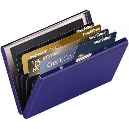 Stealodeal Blue Metal Water-Resistant Stainless Steel Debit/Credit Business ATM 6 (Unisex) Card Holder (Set of 1, Blue) CD