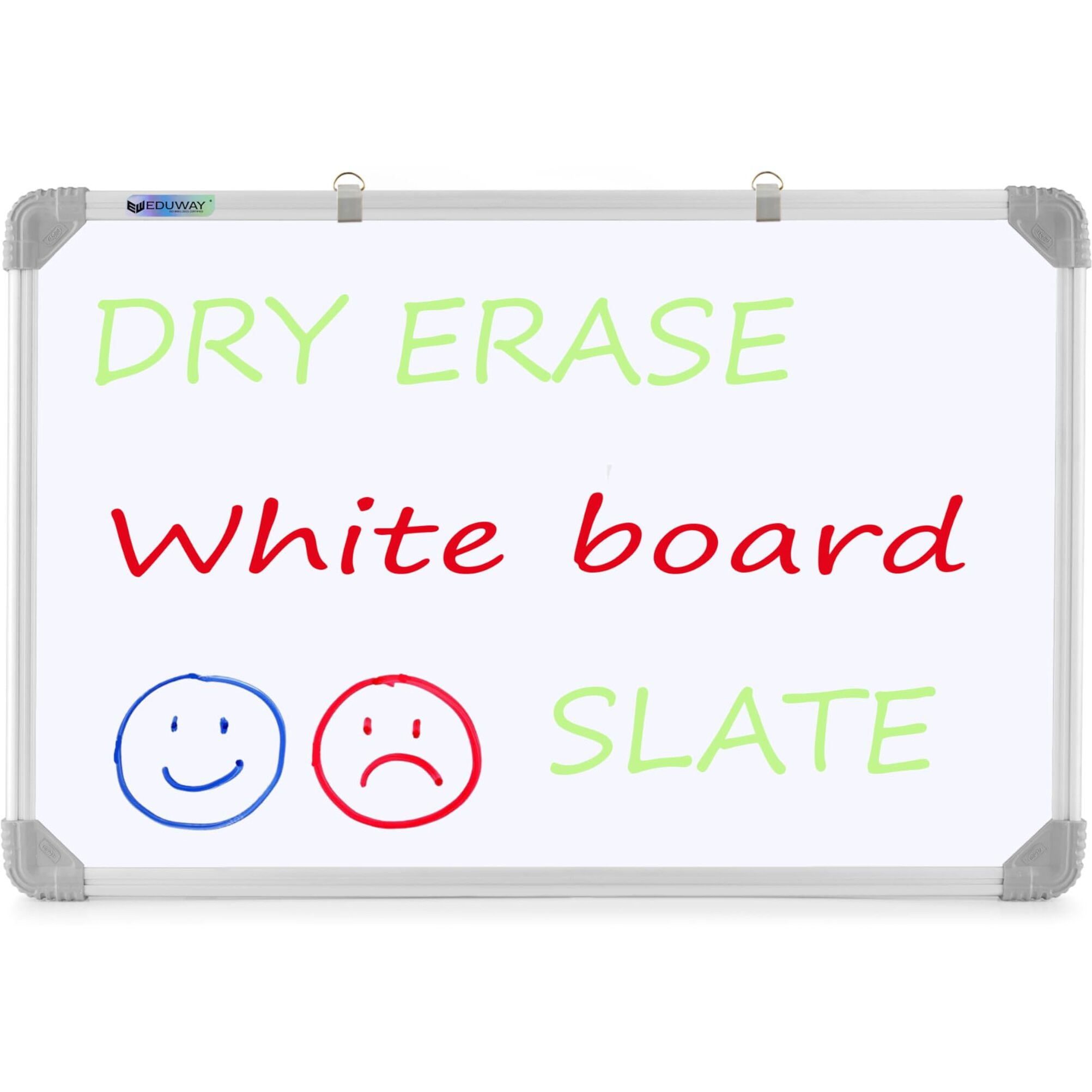 Eduway Non Magnetic 2 in 1 Learn N Write 1x1.5 Feet Slate for Kids | Double Sided Front for Chalk & Reverse Dry Erase Marker Board with PVC Corners | Learning for Kids (29x41 Cms),(Green, White)