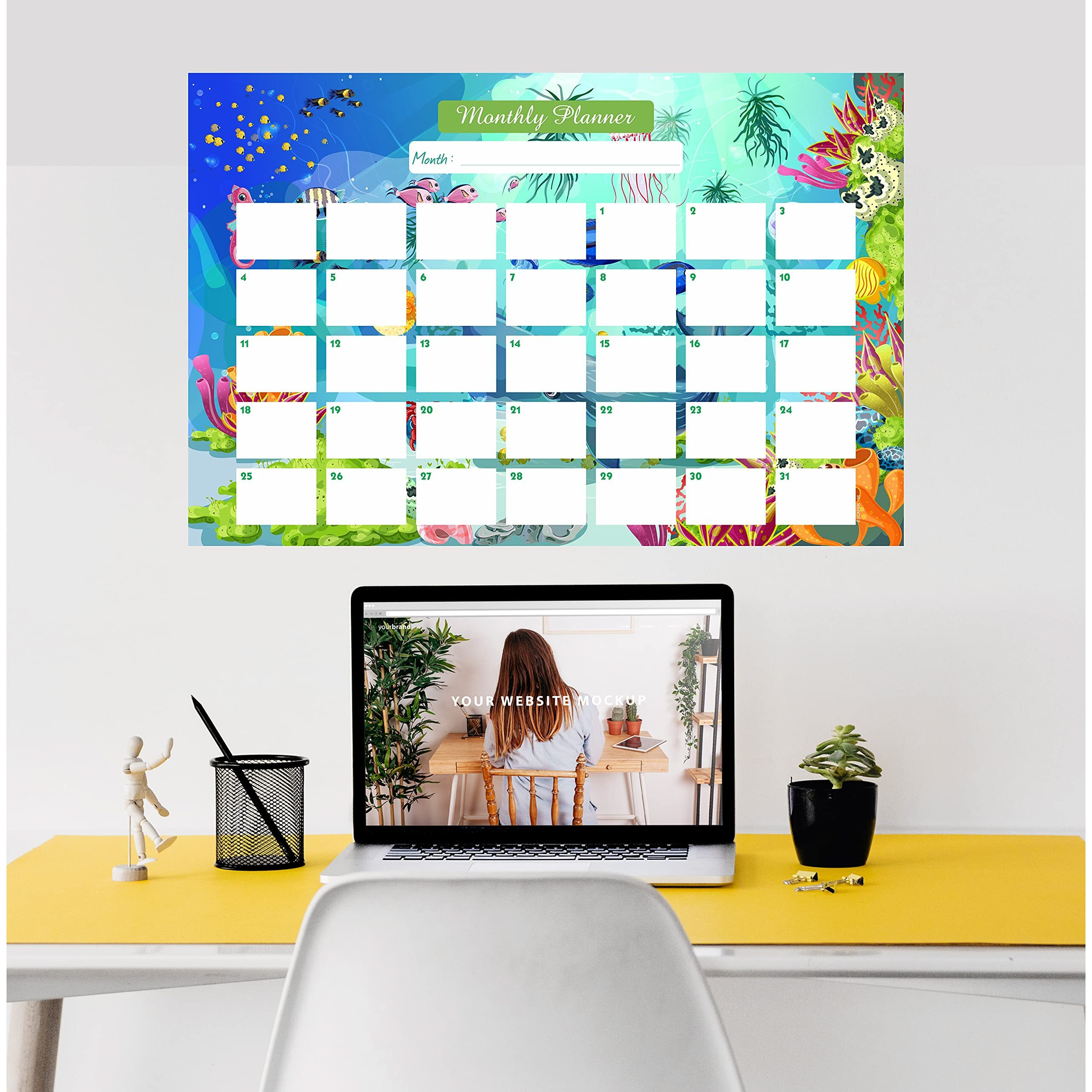 ESCAPER Sea Life Theme Monthly Planner Sheets - Pack of 6, A3-Sized Sheets for 6 Months of Productive Planning and Organizing