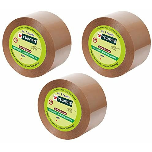 YAJNAS 48mm x 100 Meters, Pack of 3, Brown BOPP Tape Self Adhesive High-Strength Packing Tape Rolls, Packaging Tape | Brown Cello Tape | e Commerce Packaging Tape for Home, Office use & Box Packaging