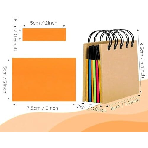 GLUN 7x5cm Multicolored Self-Stick Note Pads, Fluorescent Paper Sticky Notes with Spiral Binding Portable Page with Markers Index Tabs, Home, Office, School Bookmarks Pack of 2 (Spiral Notepad B)