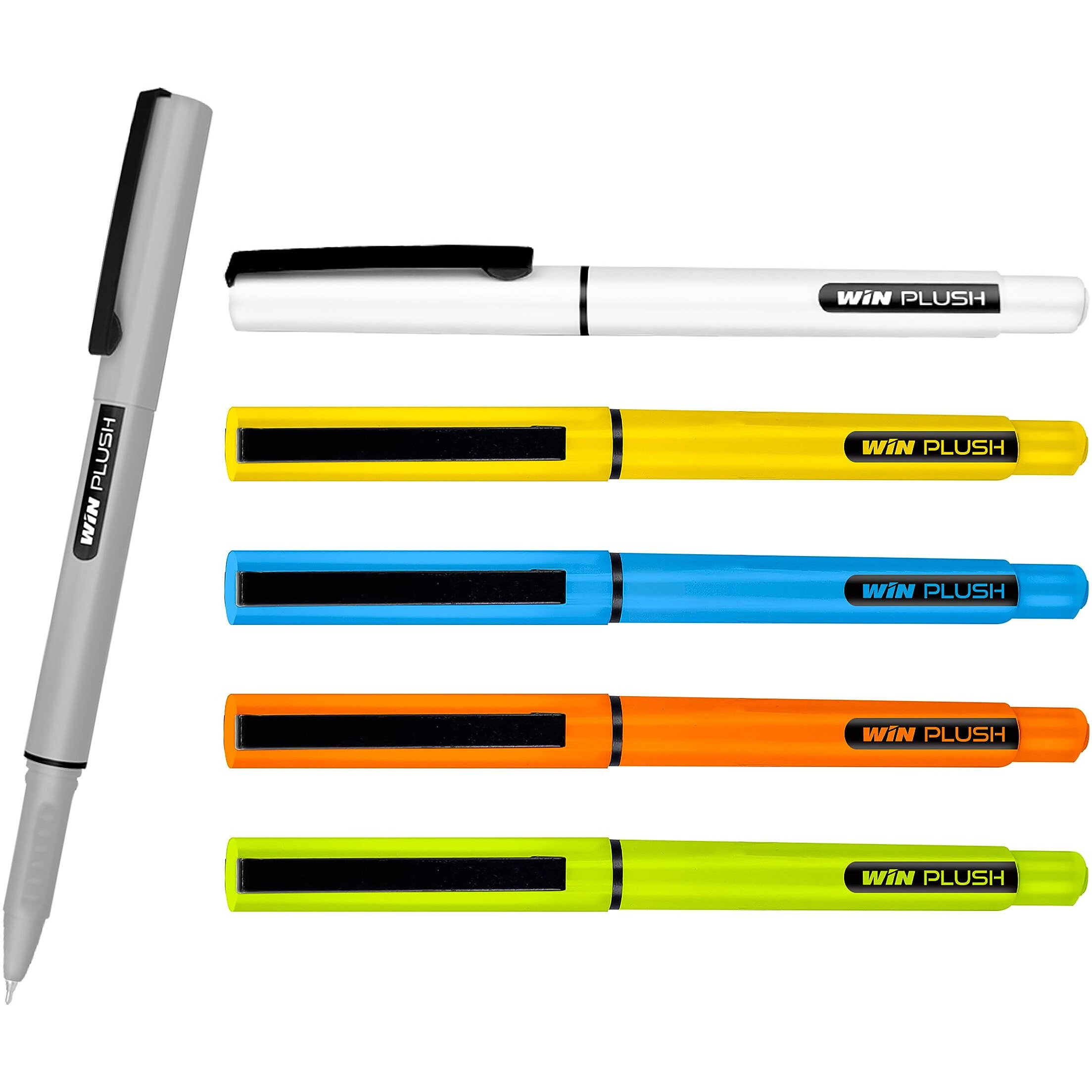 WIN Plush Ball Pen | 20 Pens (10 Blue Ink & 10 Black Ink) | Bright Body Colours | 0.7 mm Tip | Pens for Writing | Office Stationery | Stick Pens Set