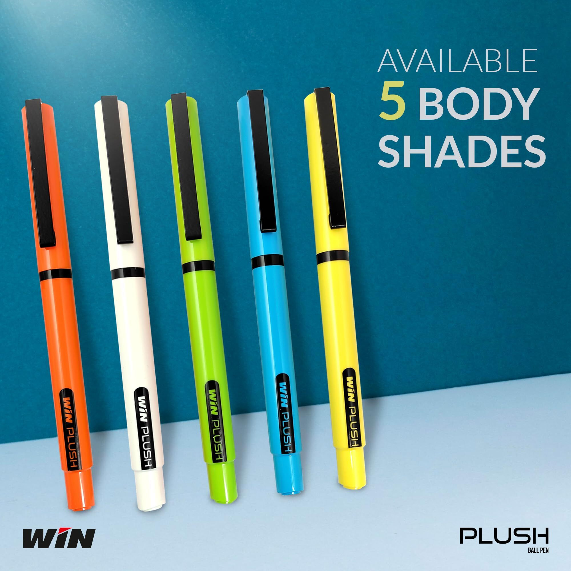 WIN Plush Ball Pen | 20 Pens (10 Blue Ink & 10 Black Ink) | Bright Body Colours | 0.7 mm Tip | Pens for Writing | Office Stationery | Stick Pens Set