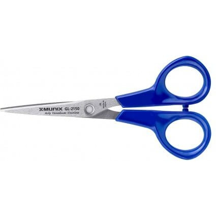 Munix GL-2150 126 mm / 4.9" Stainless Steel Scissors | Pointed Thin Tip with Shock Proof Body | Ergonomic & Soft Handles for Easy Handling | Dark Blue, Pack of 1 - Color May Vary