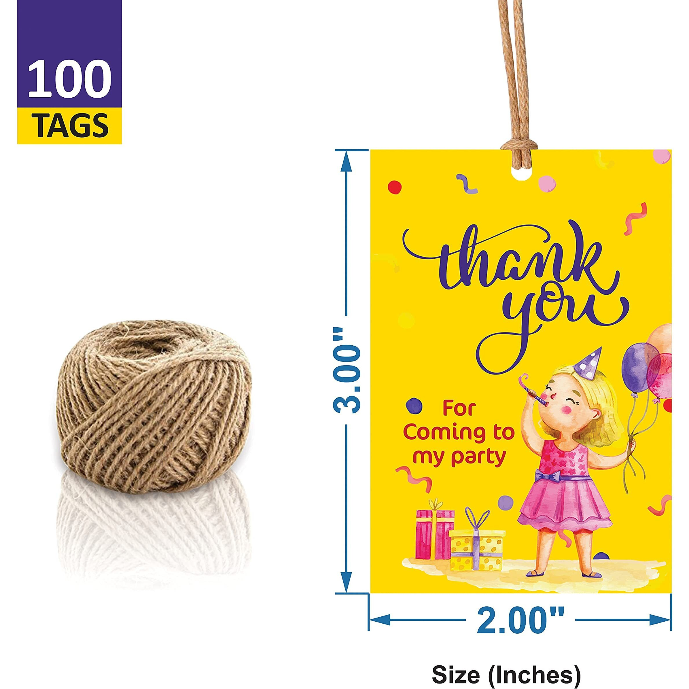 Rousrie - 100 Pieces Multi Designs Rectangle Shape Thank You Tags return gift, wedding return gift, return gift birthday Tags with Natural Jute Twine