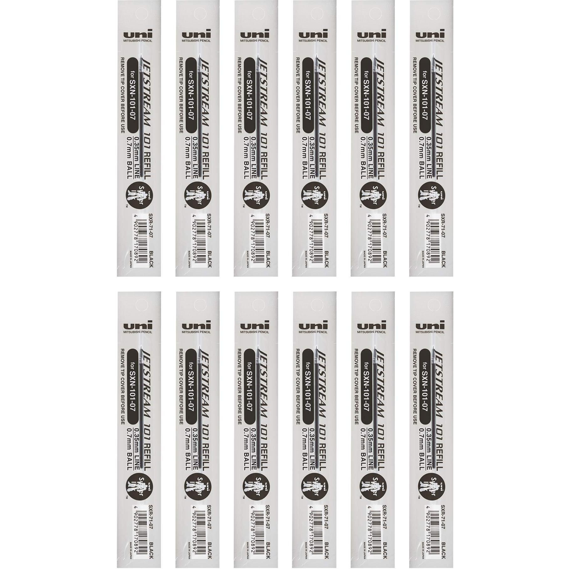 UNI-BALL SXR-71 0.7mm Ball Pen Refill | Usable for SXN-101 | Black Ink, Pack of 12