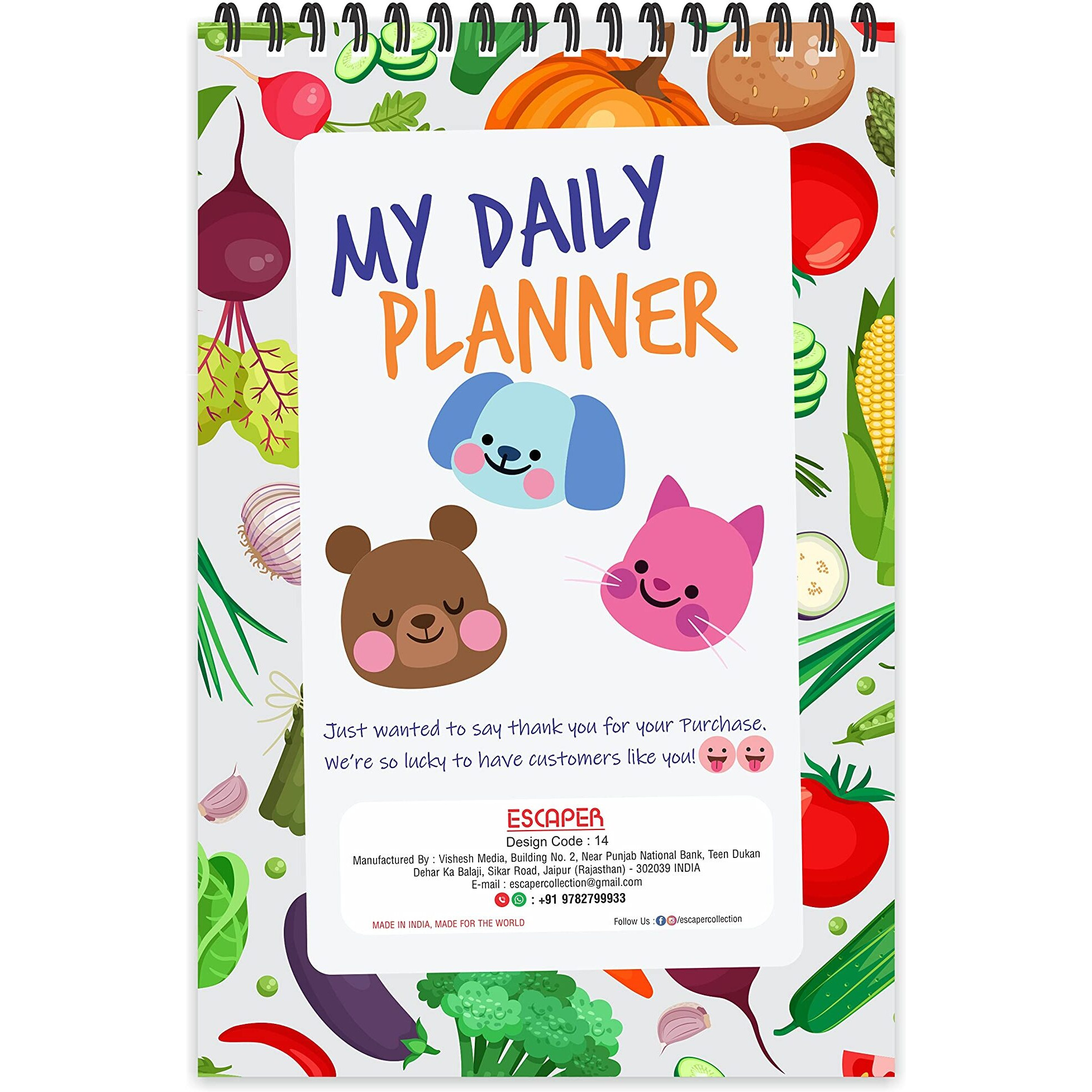ESCAPER Vegetables Theme Daily Planner  Stay Organized and Inspired with A5-Sized (80 Days Plan) Planner - Perfect for Kids, Students & Creatives