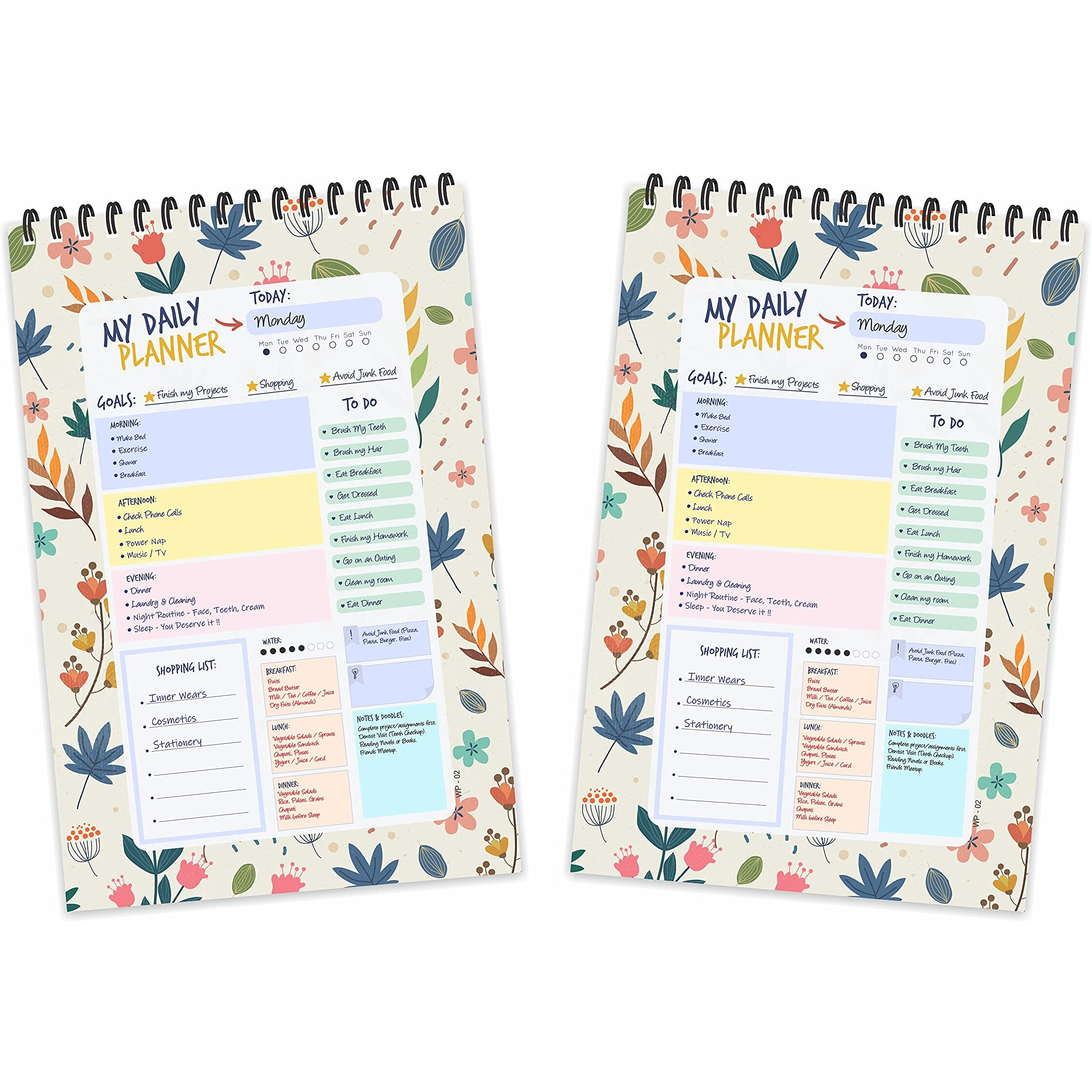 ESCAPER Cream Floral Theme Daily Planner - Pack of 2 Units Stay Focused and Inspired with A5-Sized (8.5L x 5.5W) Planners - Perfect for Kids, Students and Creatives