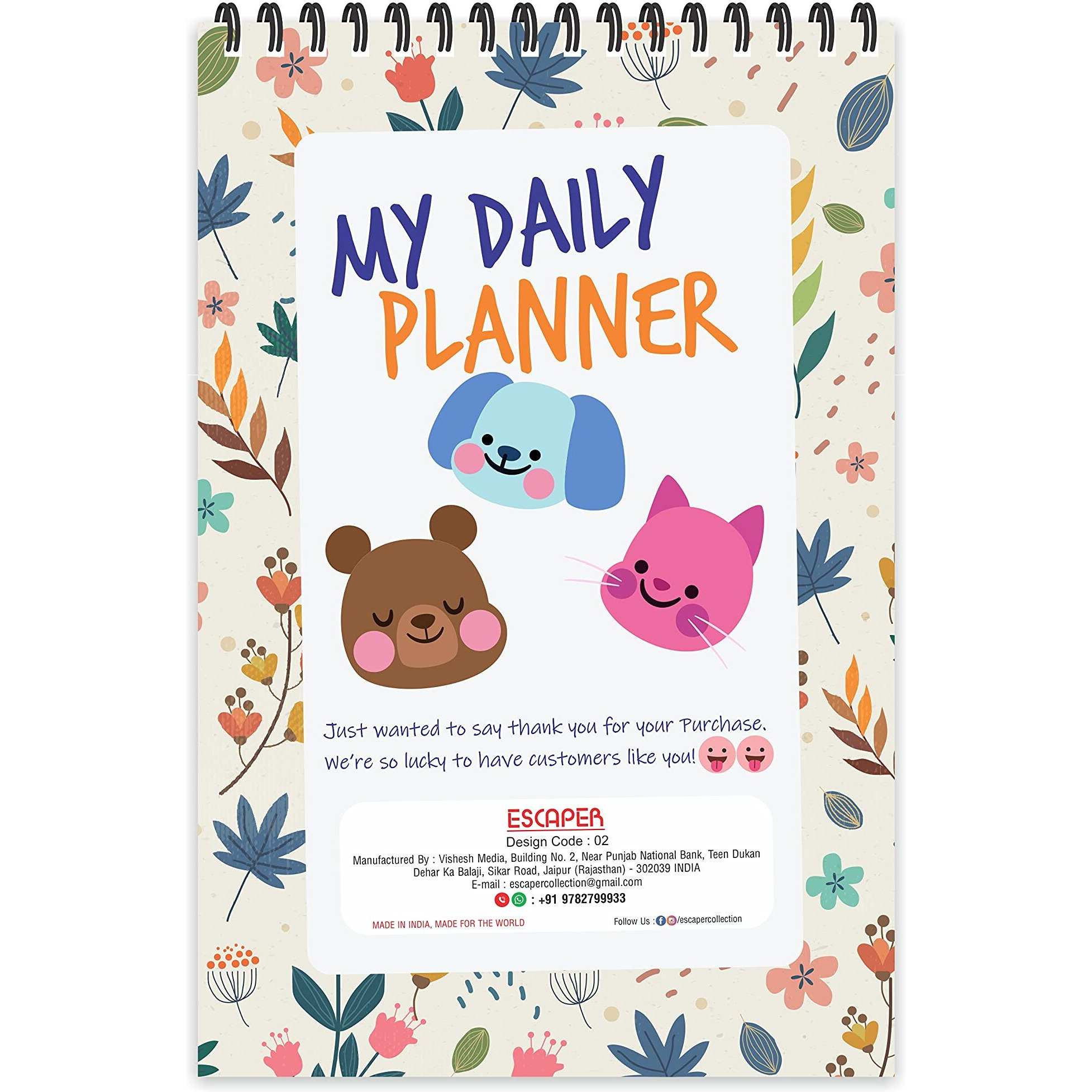 ESCAPER Cream Floral Theme Daily Planner - Pack of 2 Units Stay Focused and Inspired with A5-Sized (8.5L x 5.5W) Planners - Perfect for Kids, Students and Creatives