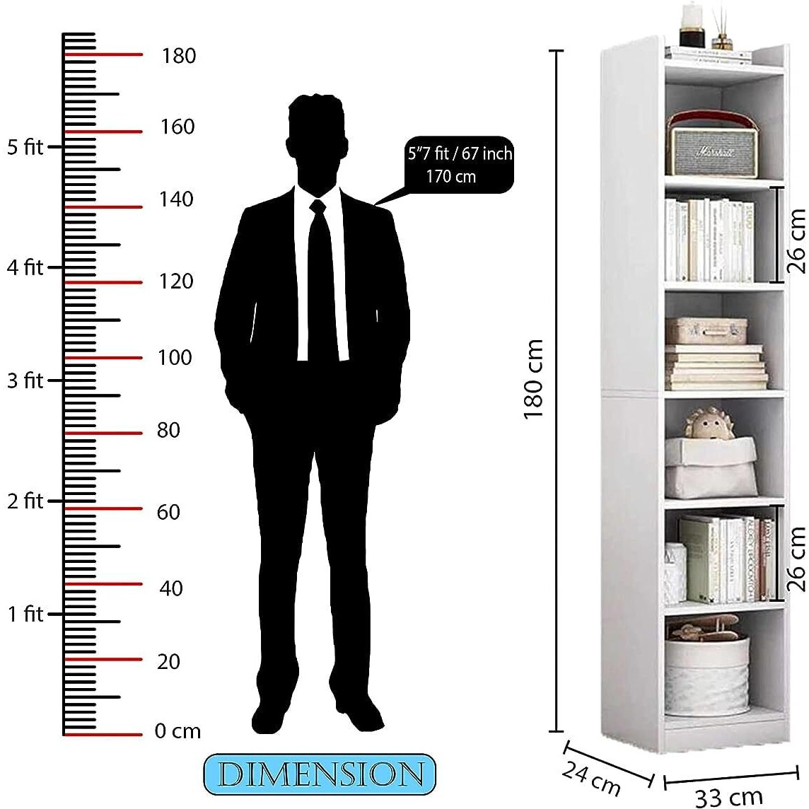 Callas 6 Layer Engineered Wood Bookshelf Multipurpose Home Decor Storage Rack Showcase Organizer for Living Room, Kitchen, Bedroom, Office | BR-07-White-6 Shelf
