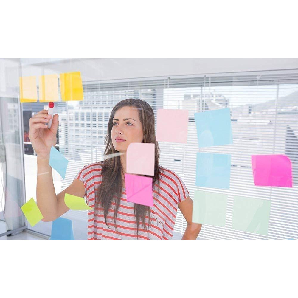 SHUTTLE ART Transparent Sticky Notes - 50 Sheets Translucent Waterproof Colorful Clear Sticky Note Annotating Removable Self Adhesive Memo Message Reminder for Home Office School (Blue Sticky Notes)