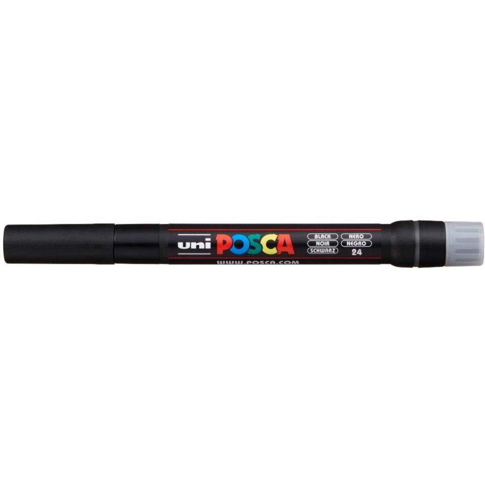Uniball Posca PCF-350 Soft Brush Tip Paint Marker Pen | Non Toxic & Bleed Proof Ink | For Rocks Painting, Fabric, Wood, Canvas, Ceramic, Scrapbooking, DIY Crafts | Black Ink, Pack of 1